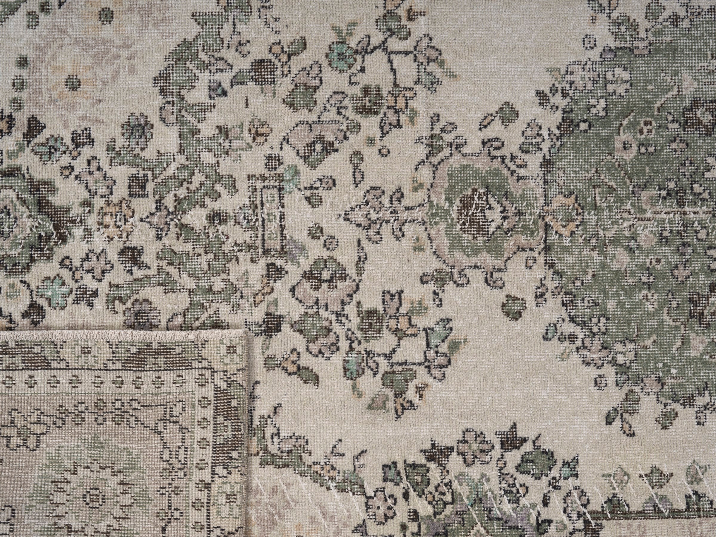 Turkish Isparta area rug in cream and sage, view 10 of 10