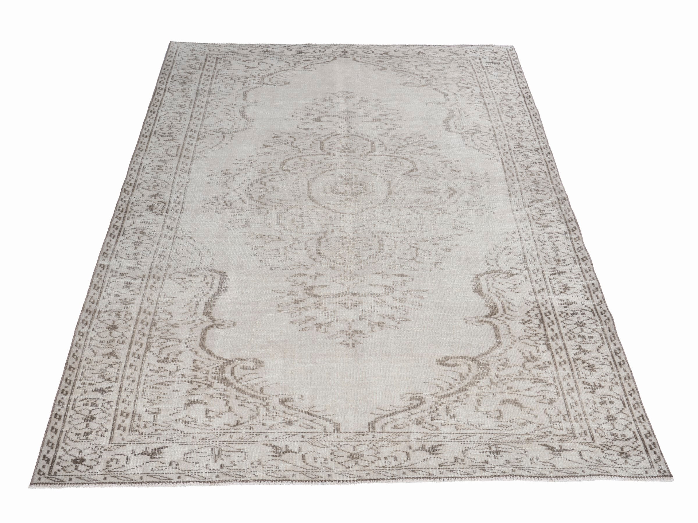 Turkish Manisa area rug in cream and greige, view 2 of 10