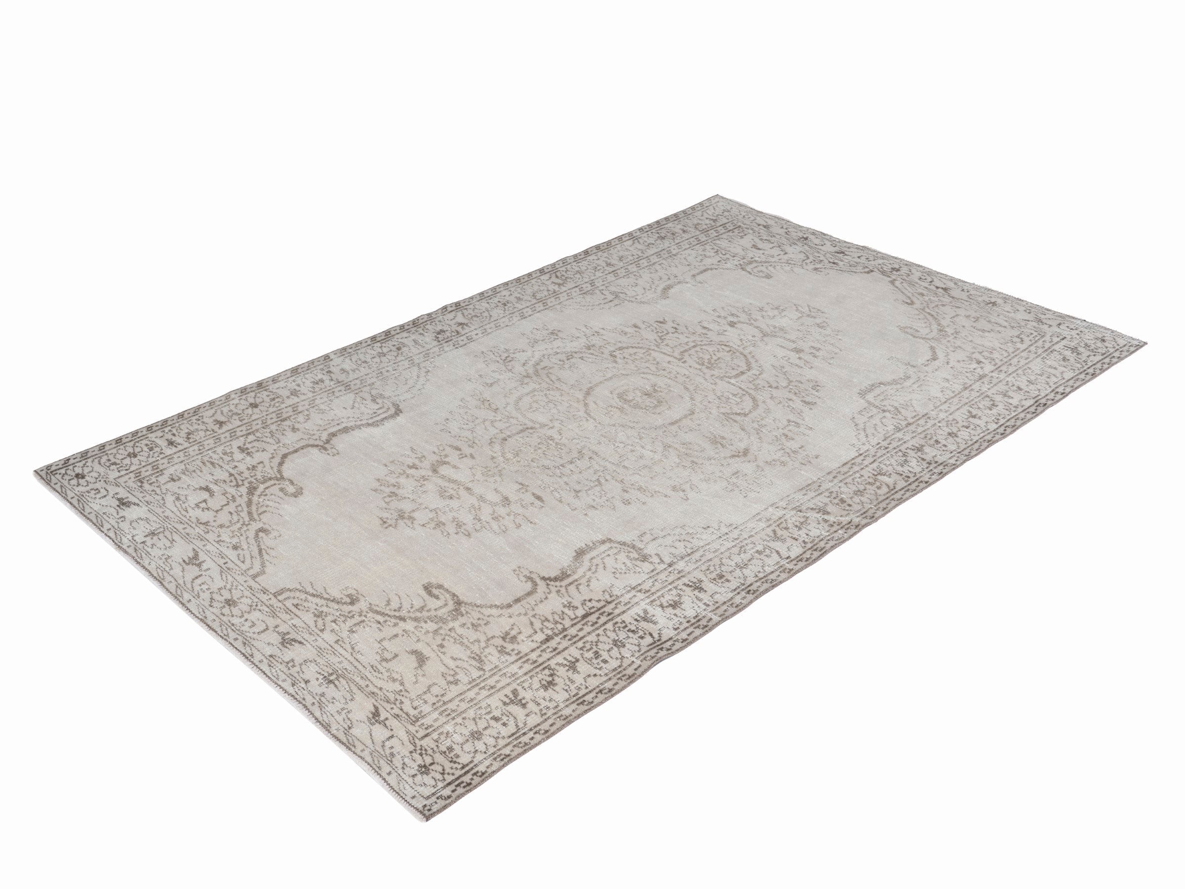 Turkish Manisa area rug in cream and greige, view 3 of 10
