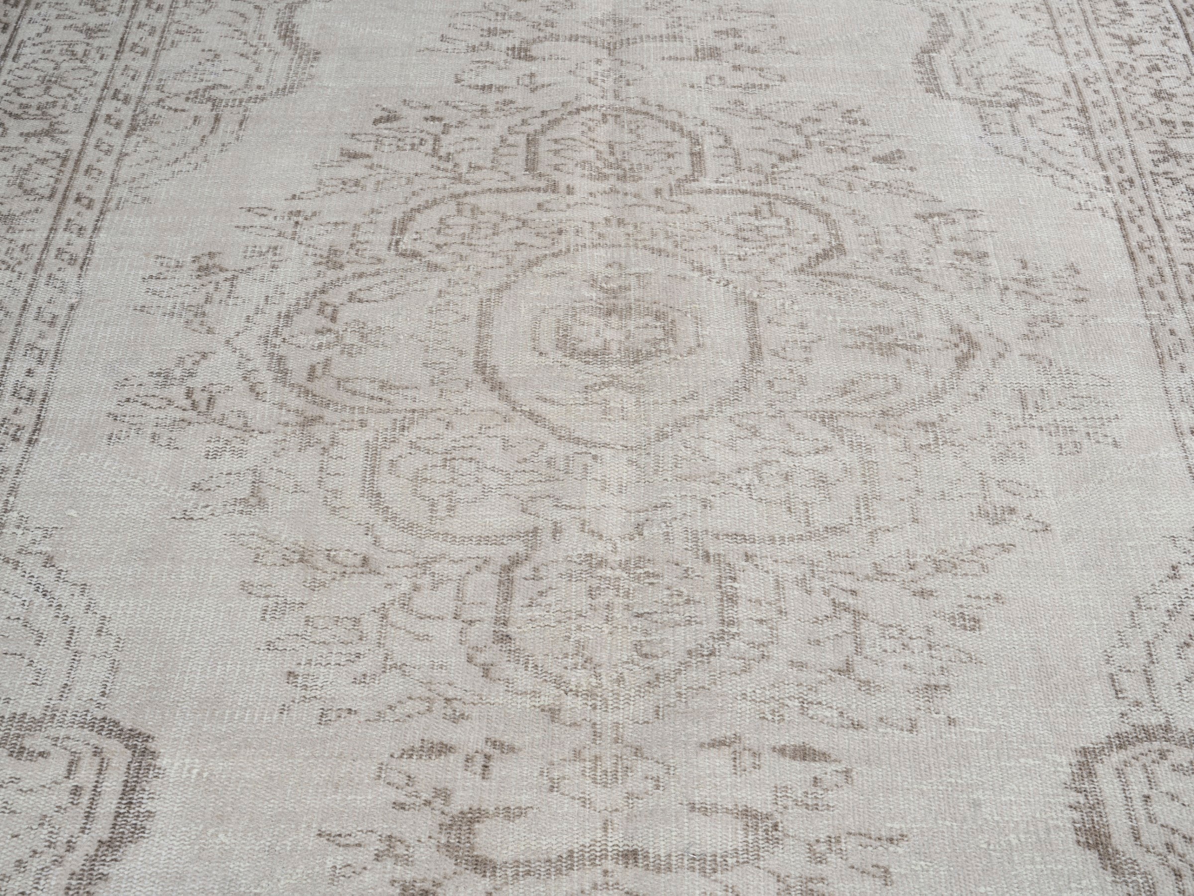 Turkish Manisa area rug in cream and greige, view 4 of 10