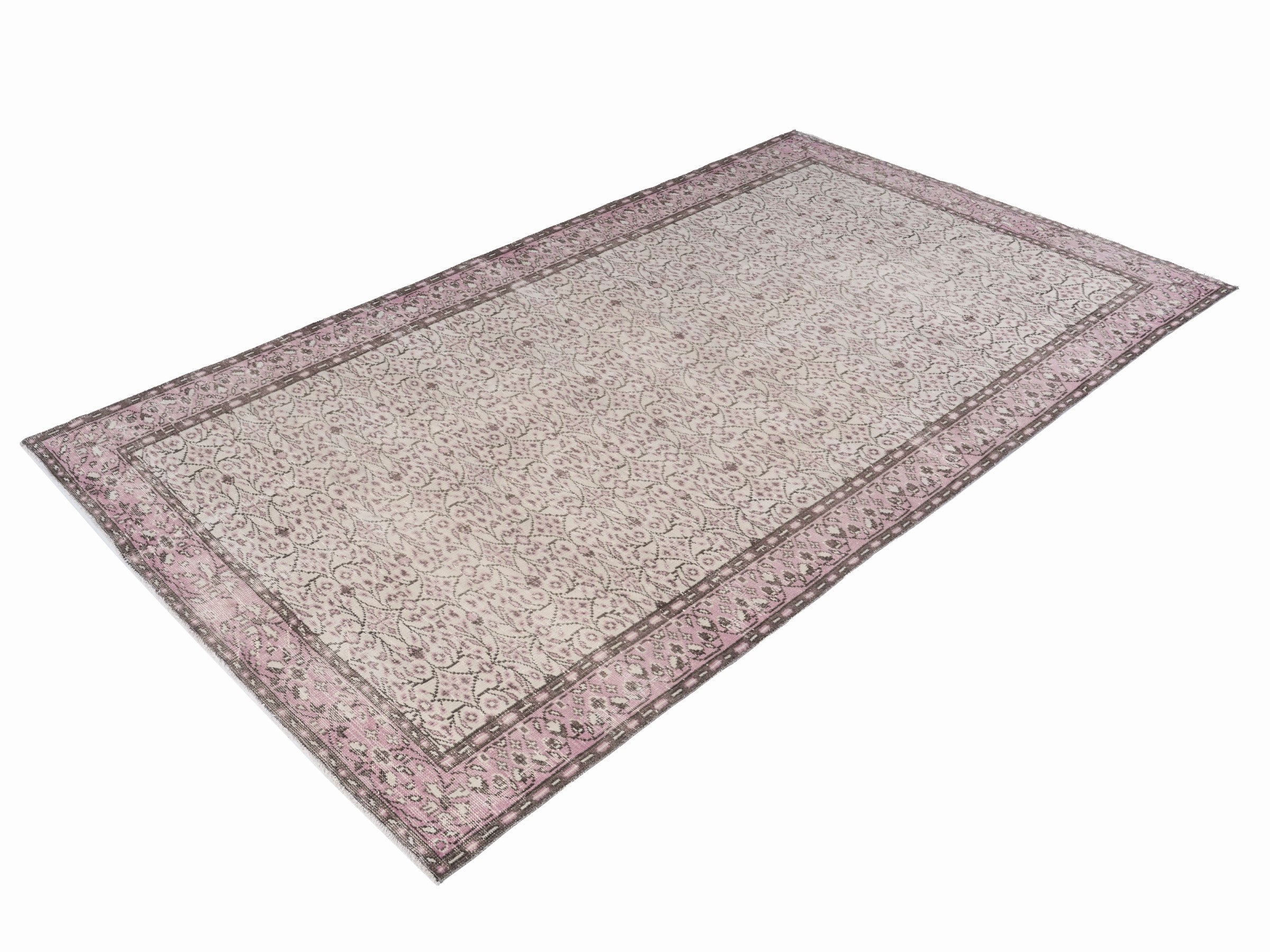 Turkish Manisa area rug in cream and muted pink, view 3 of 10