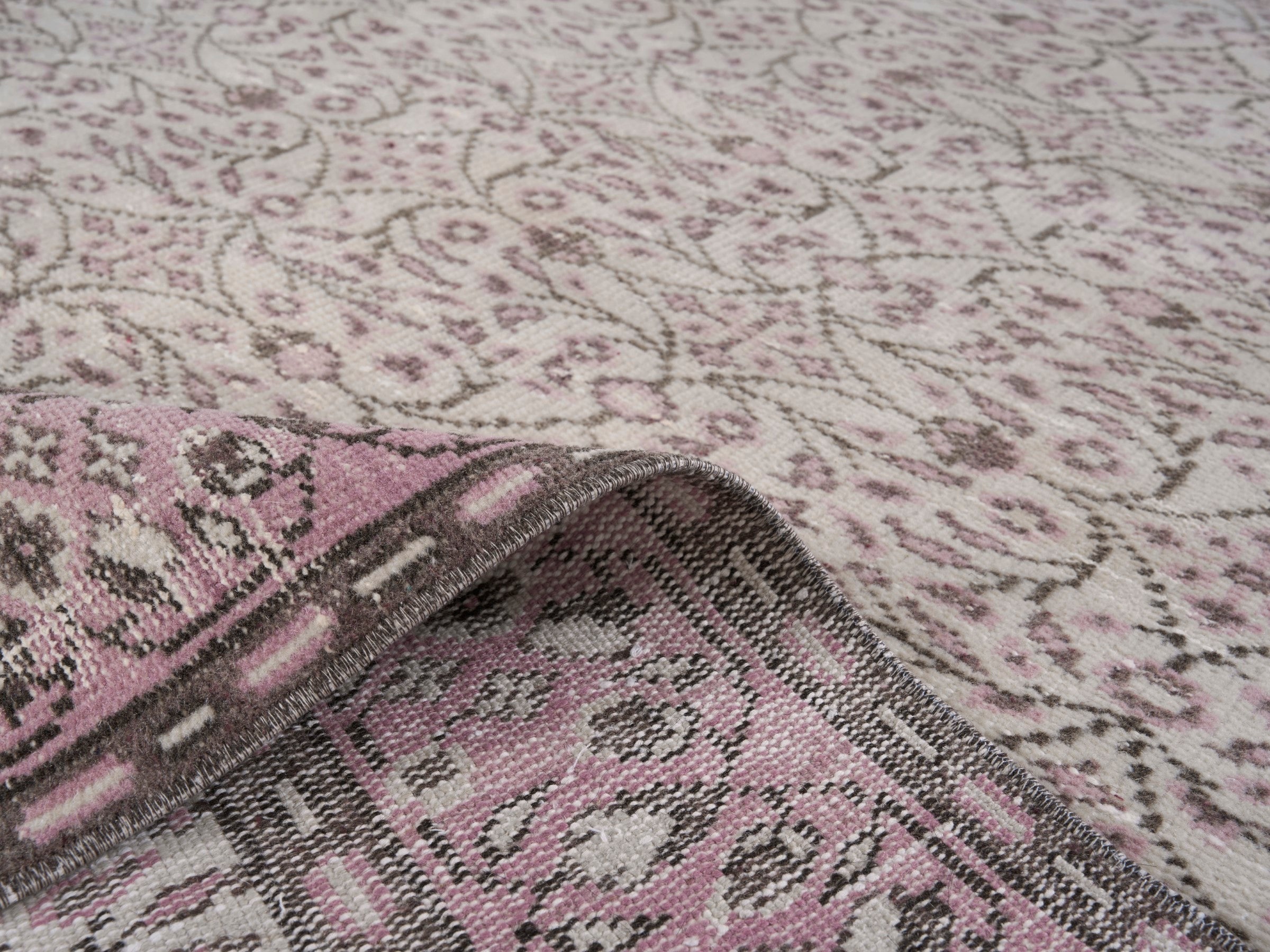 Turkish Manisa area rug in cream and muted pink, view 9 of 10