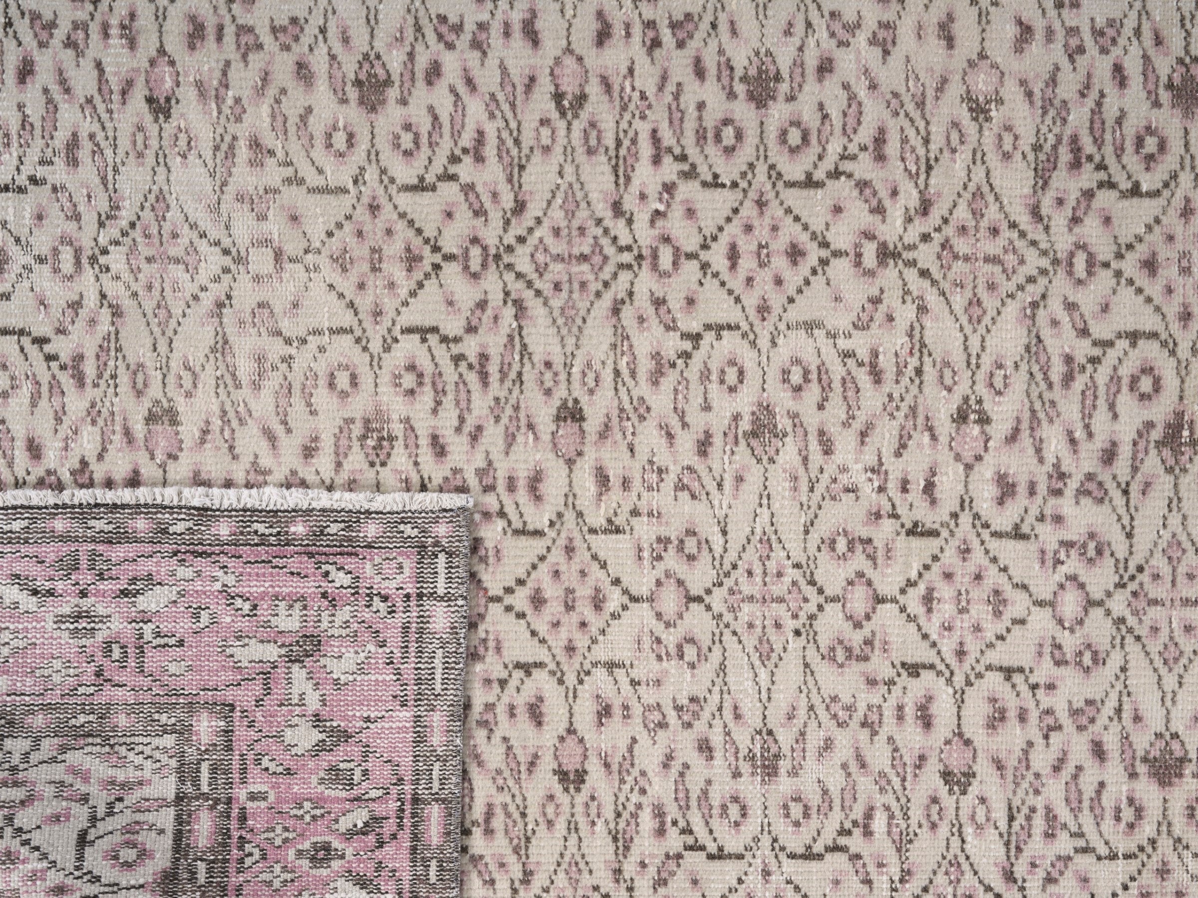 Turkish Manisa area rug in cream and muted pink, view 10 of 10