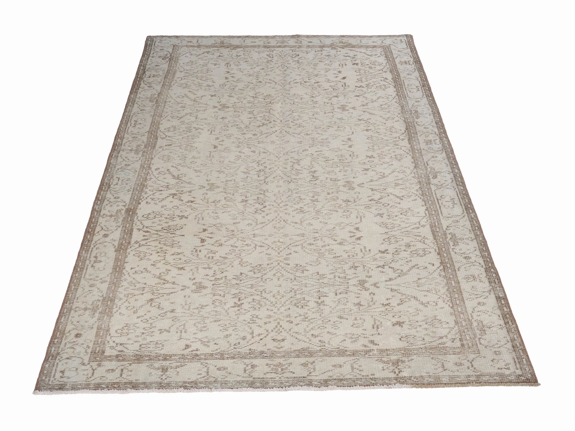 Turkish Manisa area rug in cream and greige, view 2 of 10