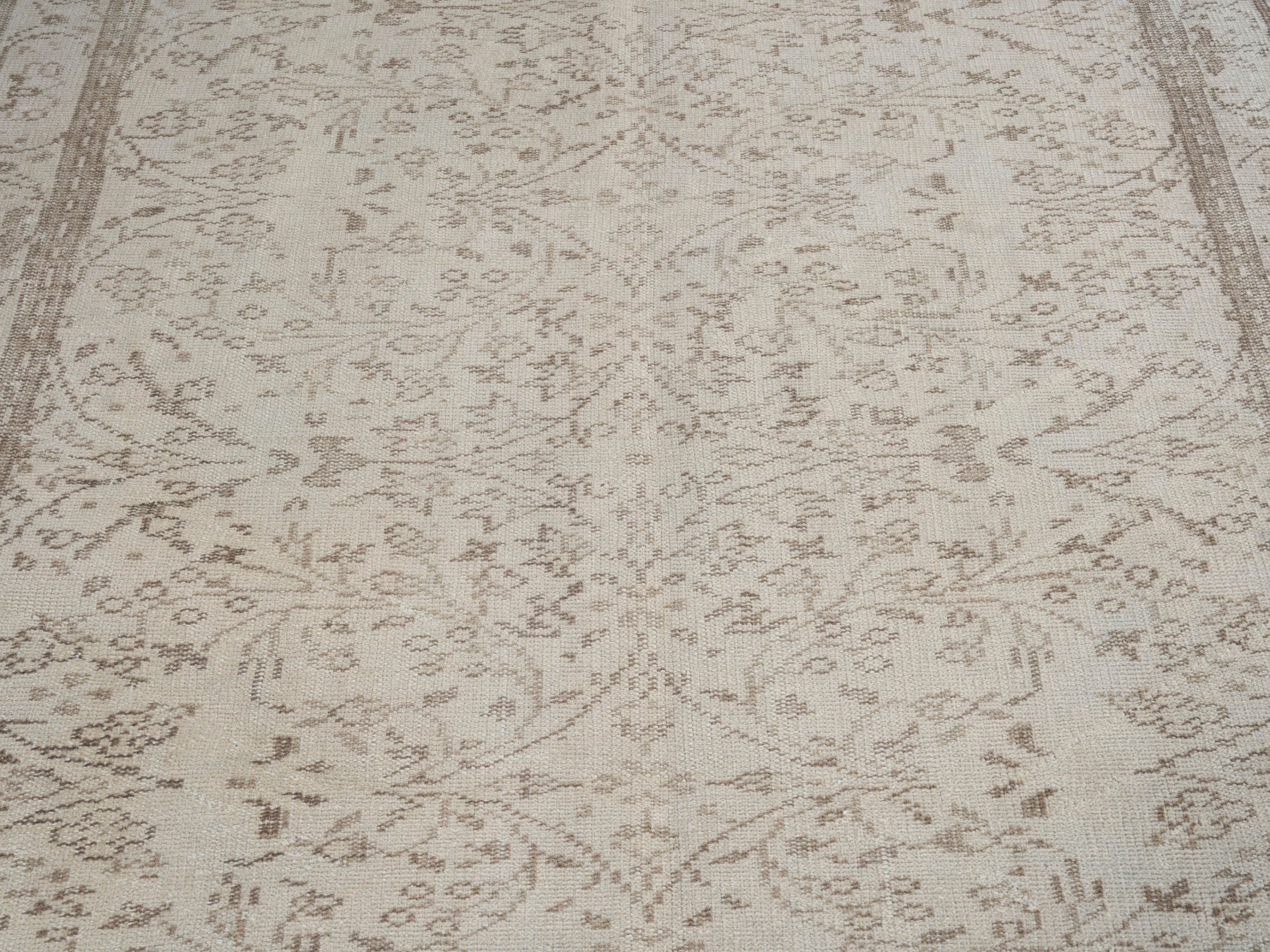 Turkish Manisa area rug in cream and greige, view 4 of 10