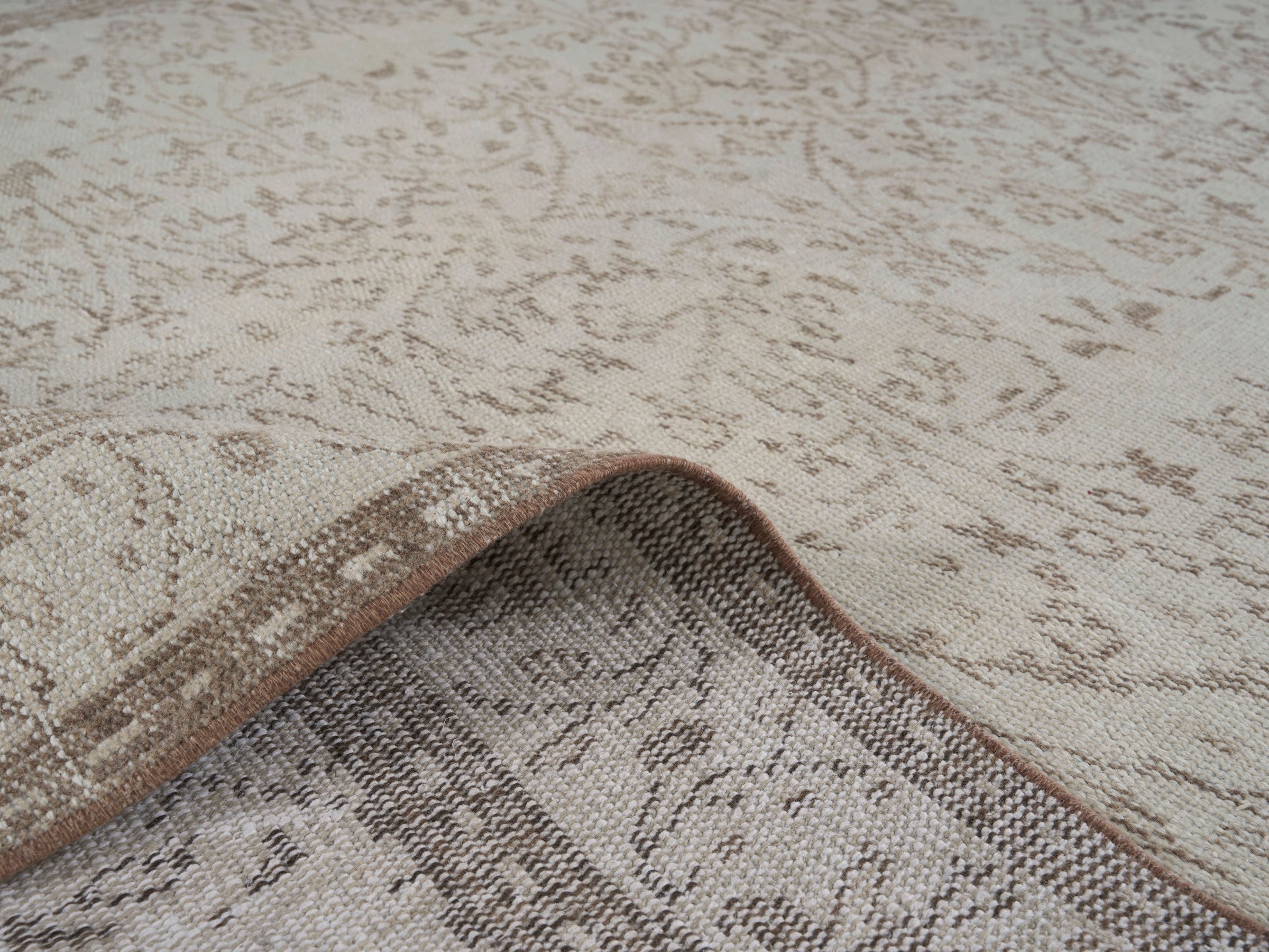 Turkish Manisa area rug in cream and greige, view 9 of 10