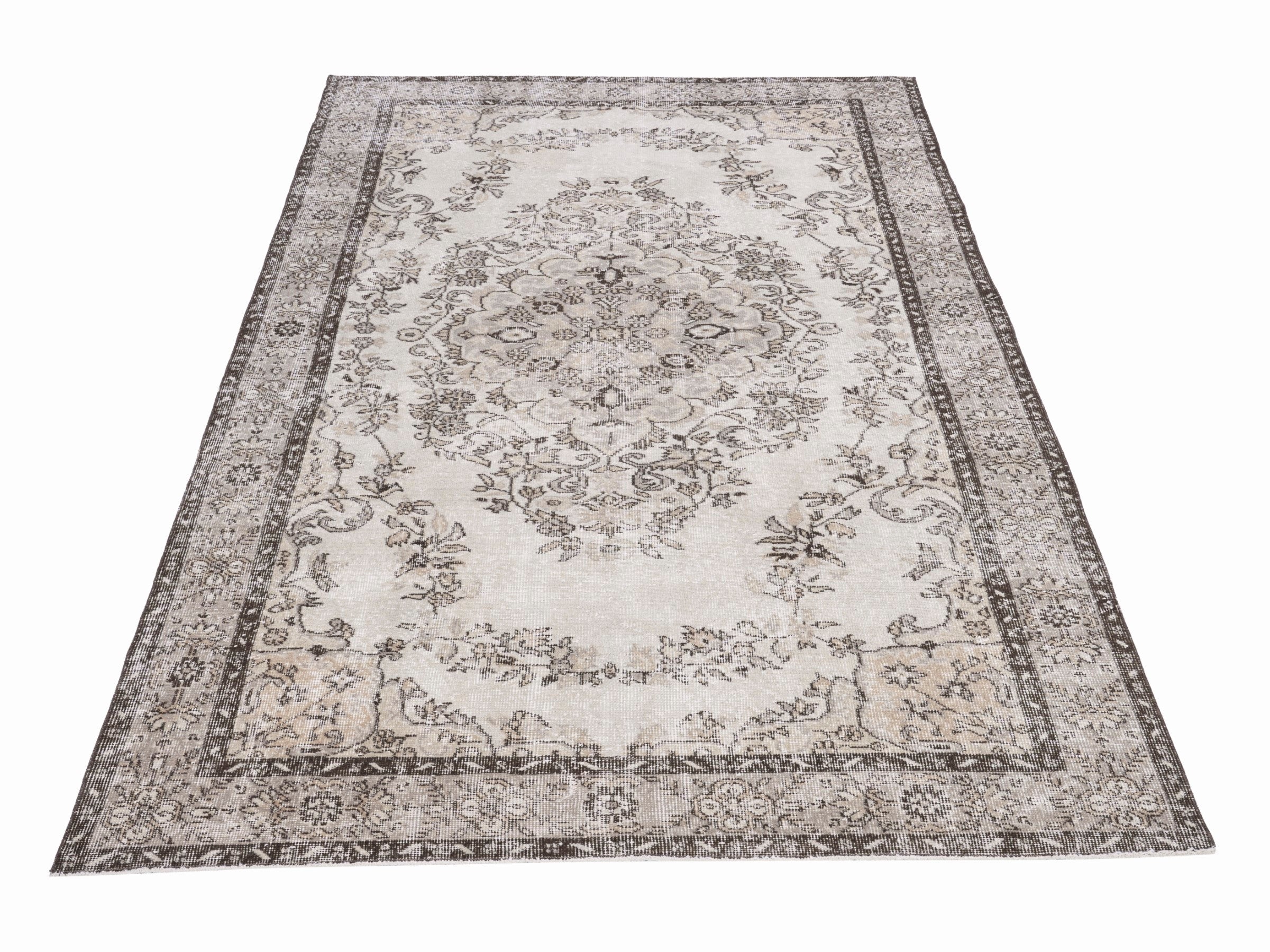 Turkish Isparta area rug in cream and greige, view 2 of 10