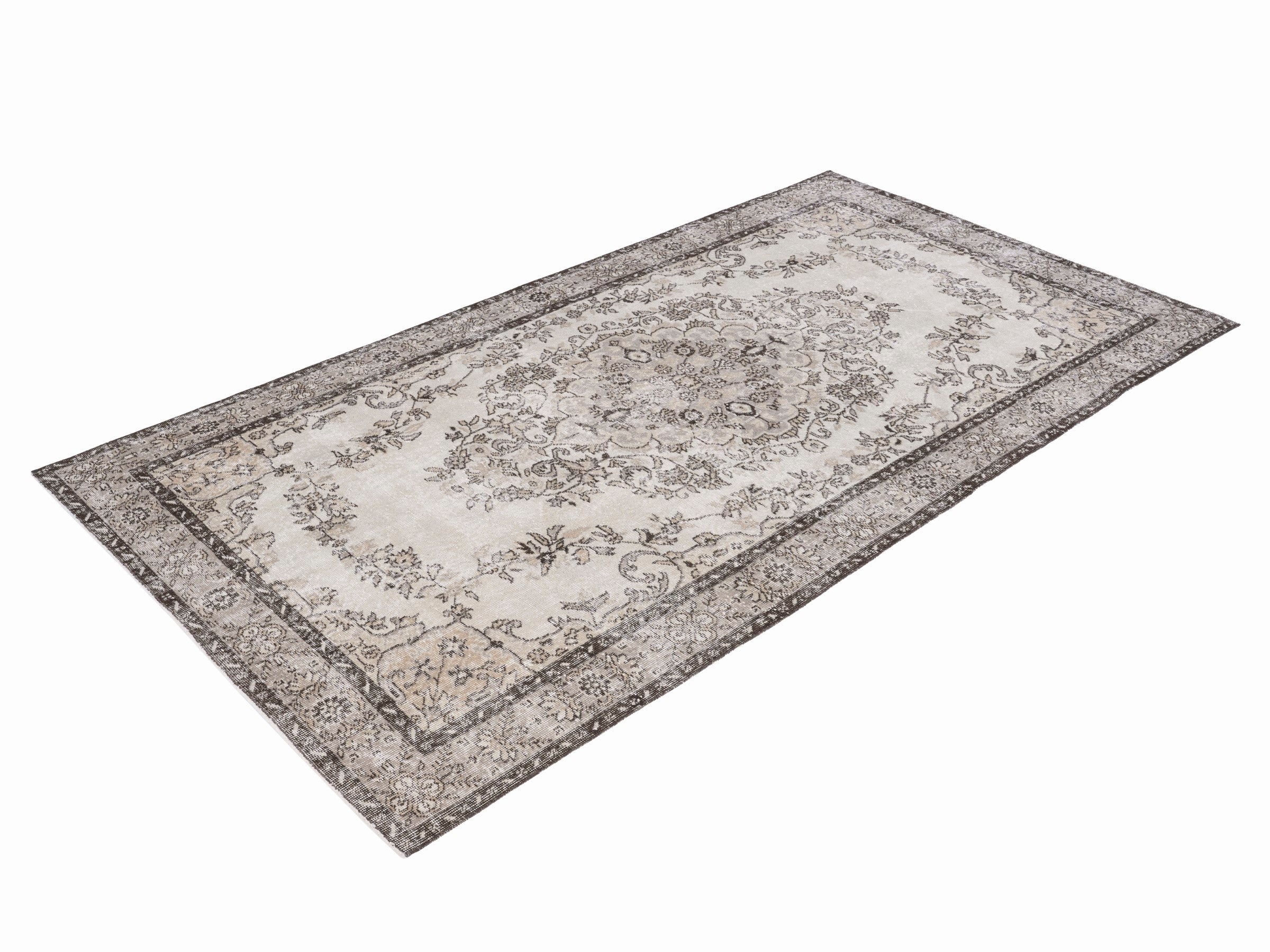 Turkish Isparta area rug in cream and greige, view 3 of 10