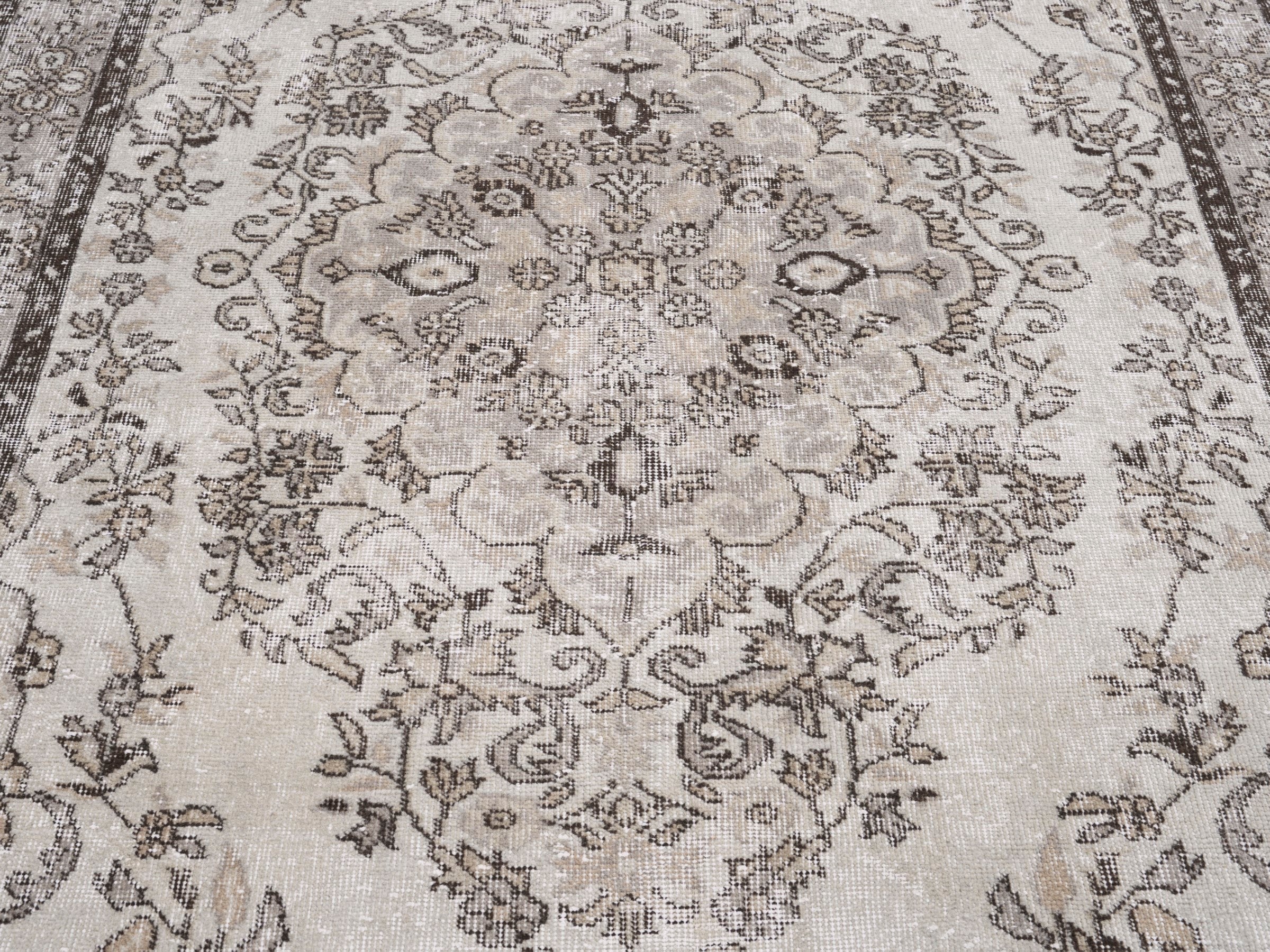 Turkish Isparta area rug in cream and greige, view 4 of 10