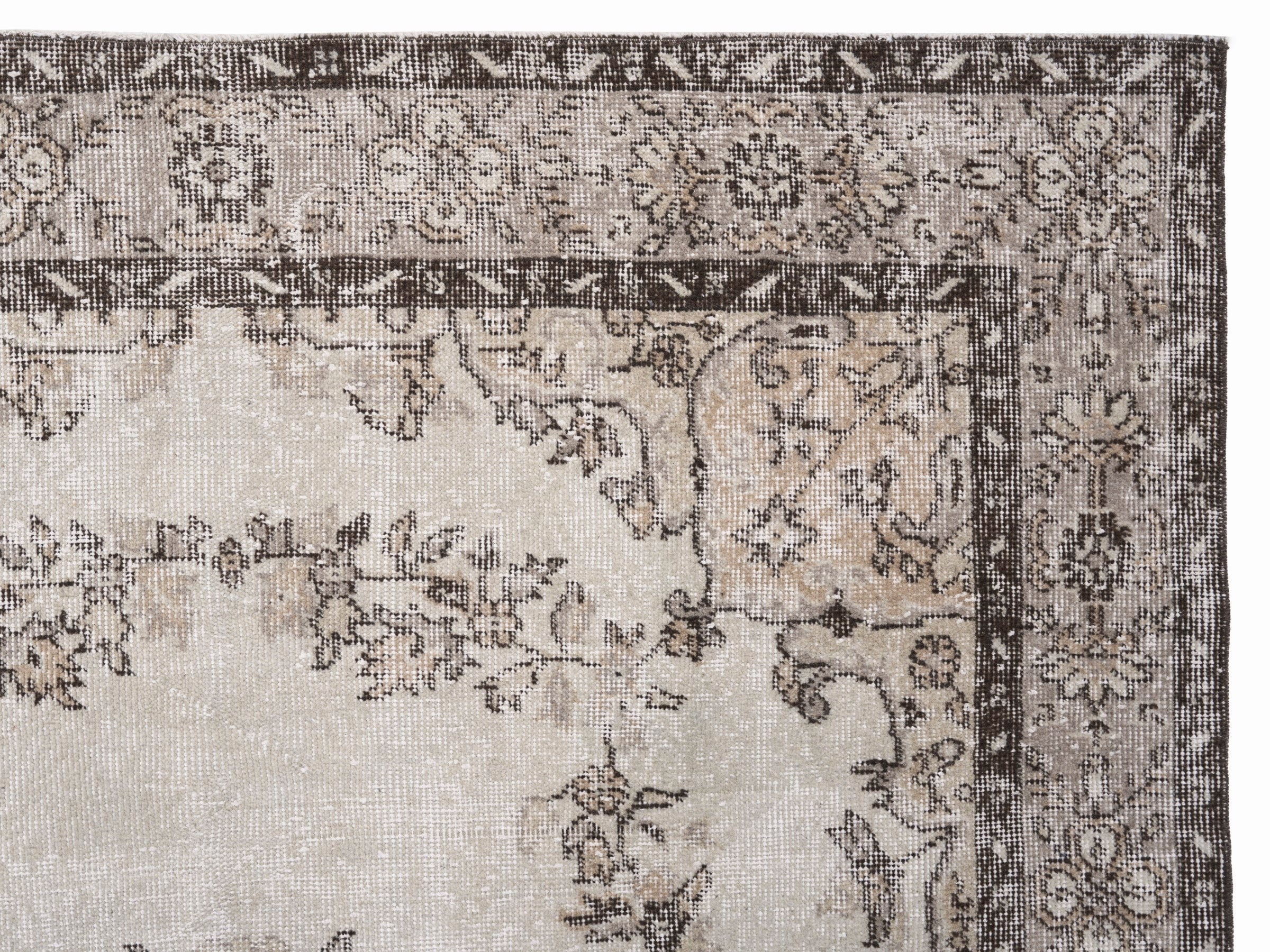 Turkish Isparta area rug in cream and greige, view 8 of 10