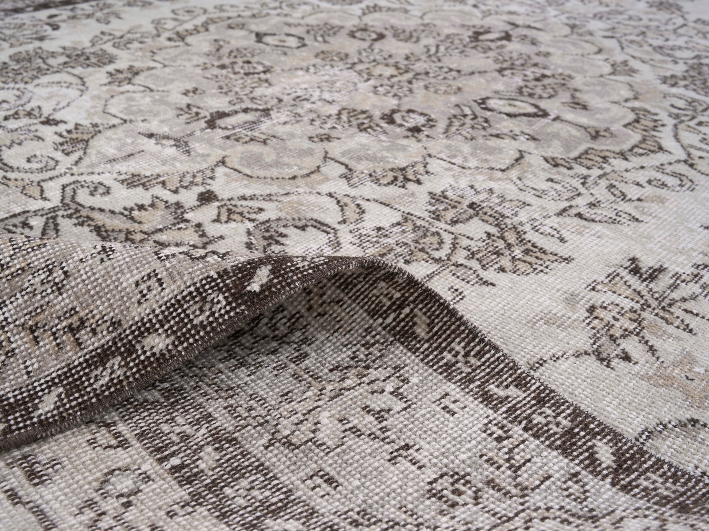 Turkish Isparta area rug in cream and greige, view 9 of 10