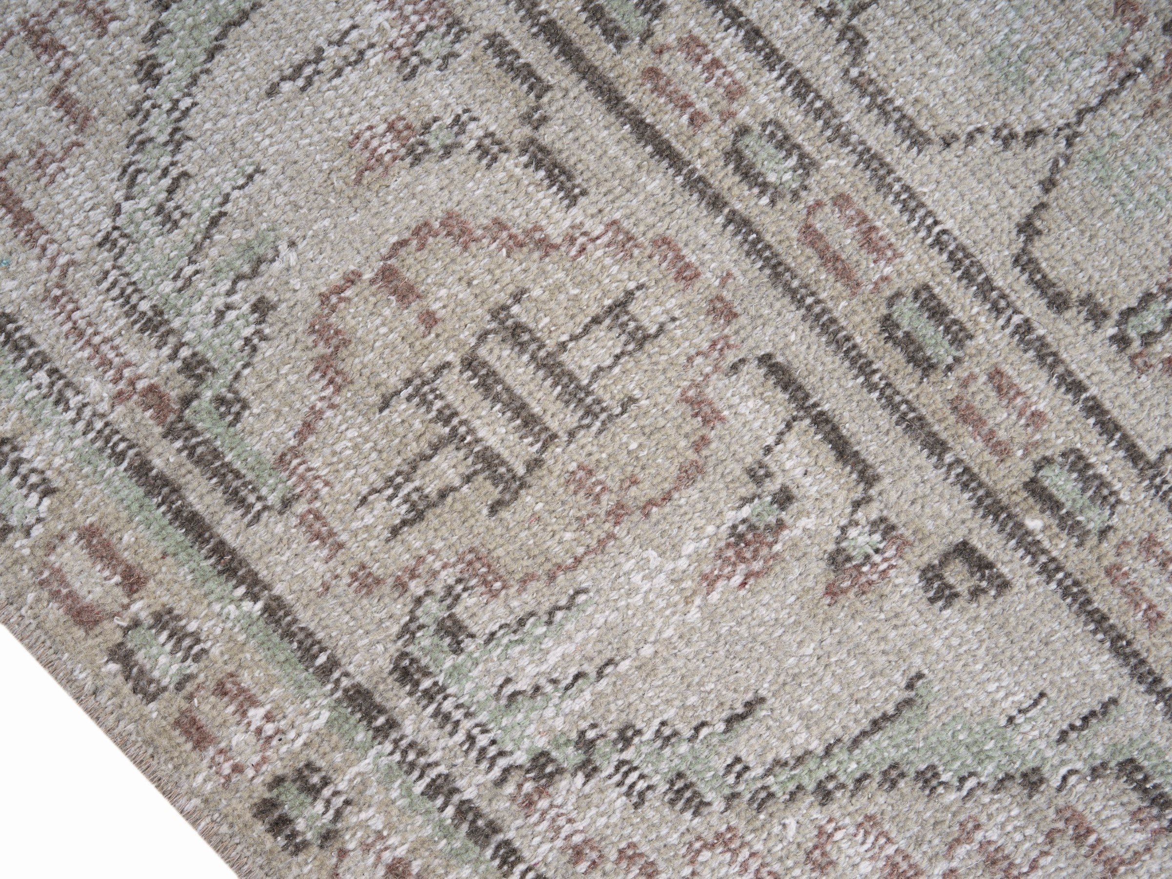 Turkish Manisa area rug in sage and faded red, view 6 of 10