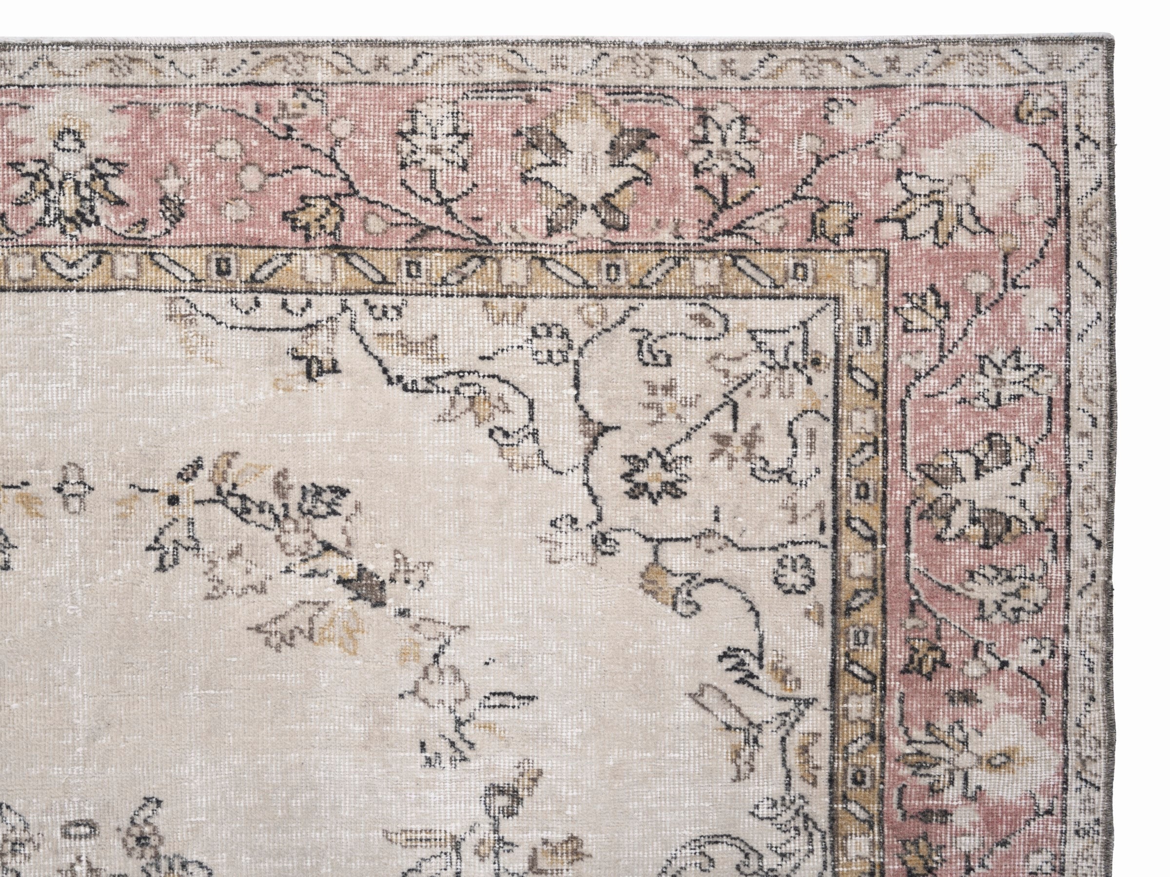 Turkish Isparta area rug in cream and muted pink, view 8 of 10