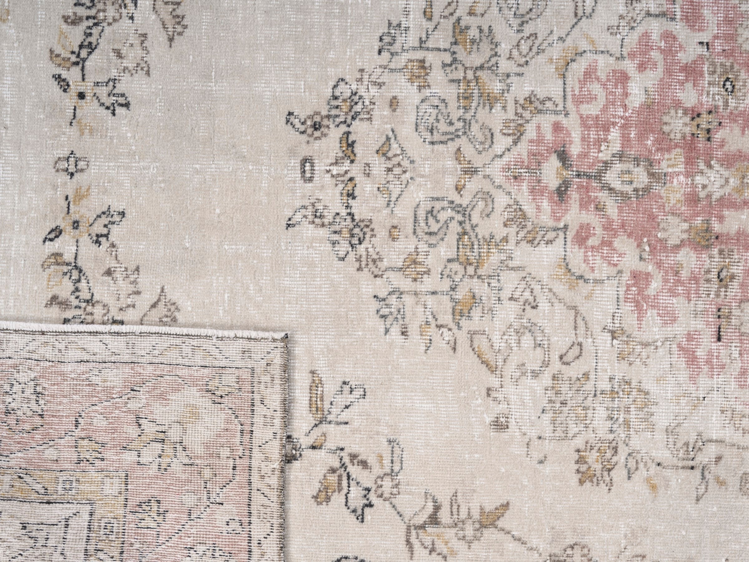 Turkish Isparta area rug in cream and muted pink, view 10 of 10