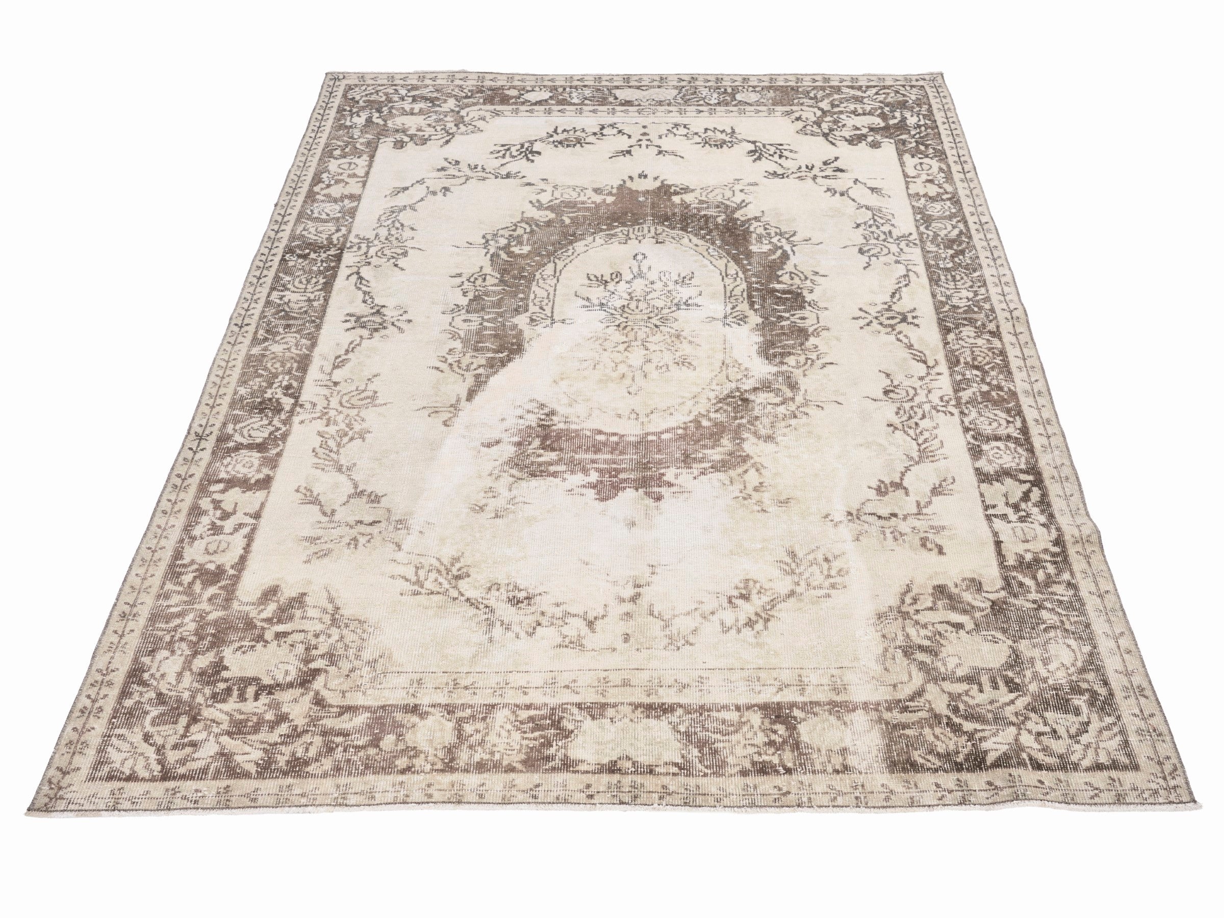 Turkish Isparta area rug in cream and brown, view 2 of 10