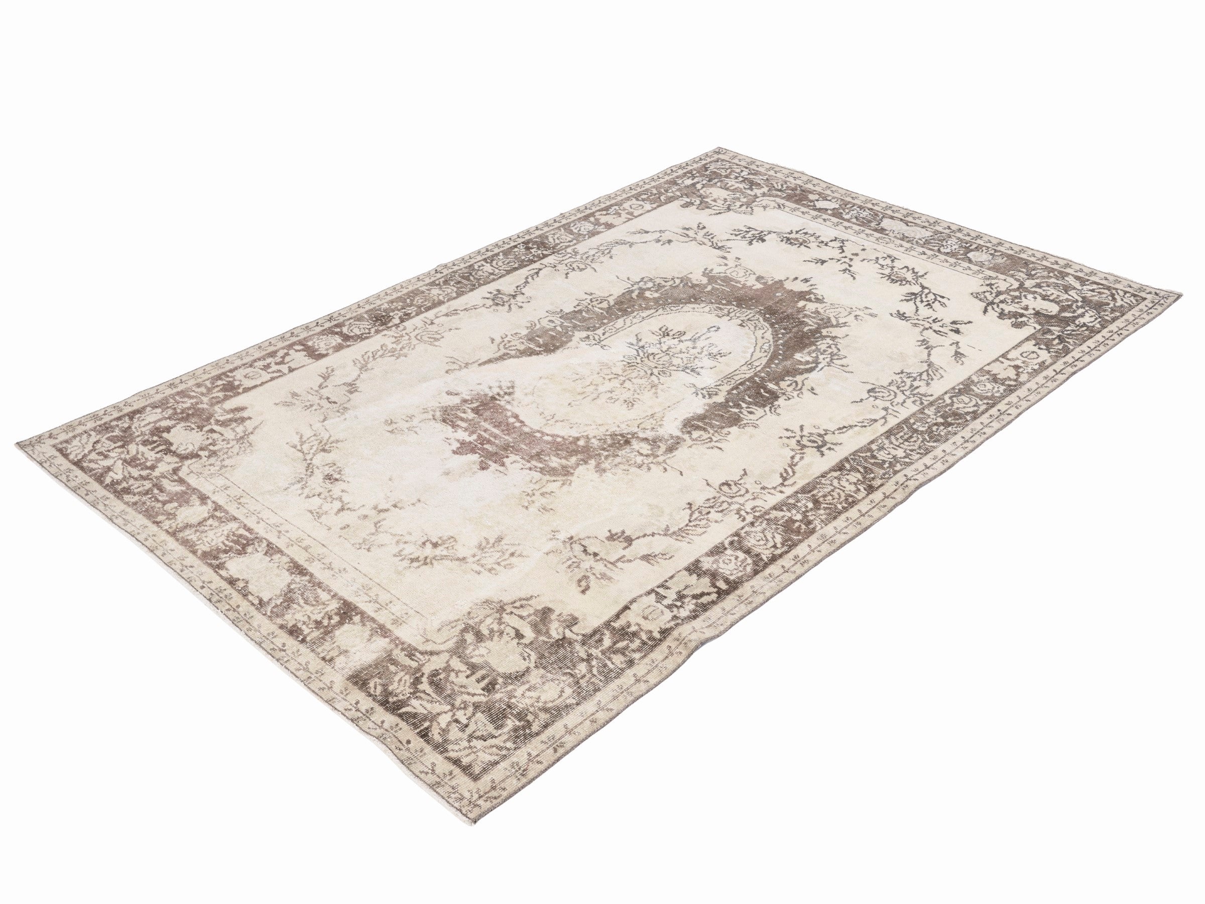 Turkish Isparta area rug in cream and brown, view 3 of 10