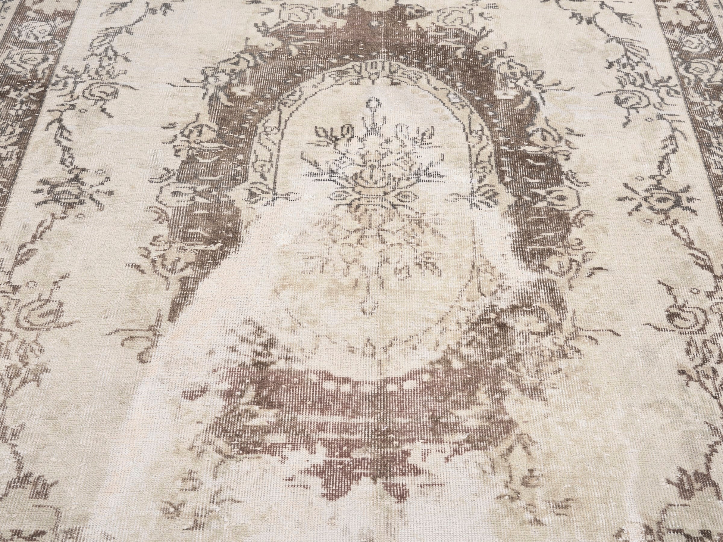 Turkish Isparta area rug in cream and brown, view 4 of 10
