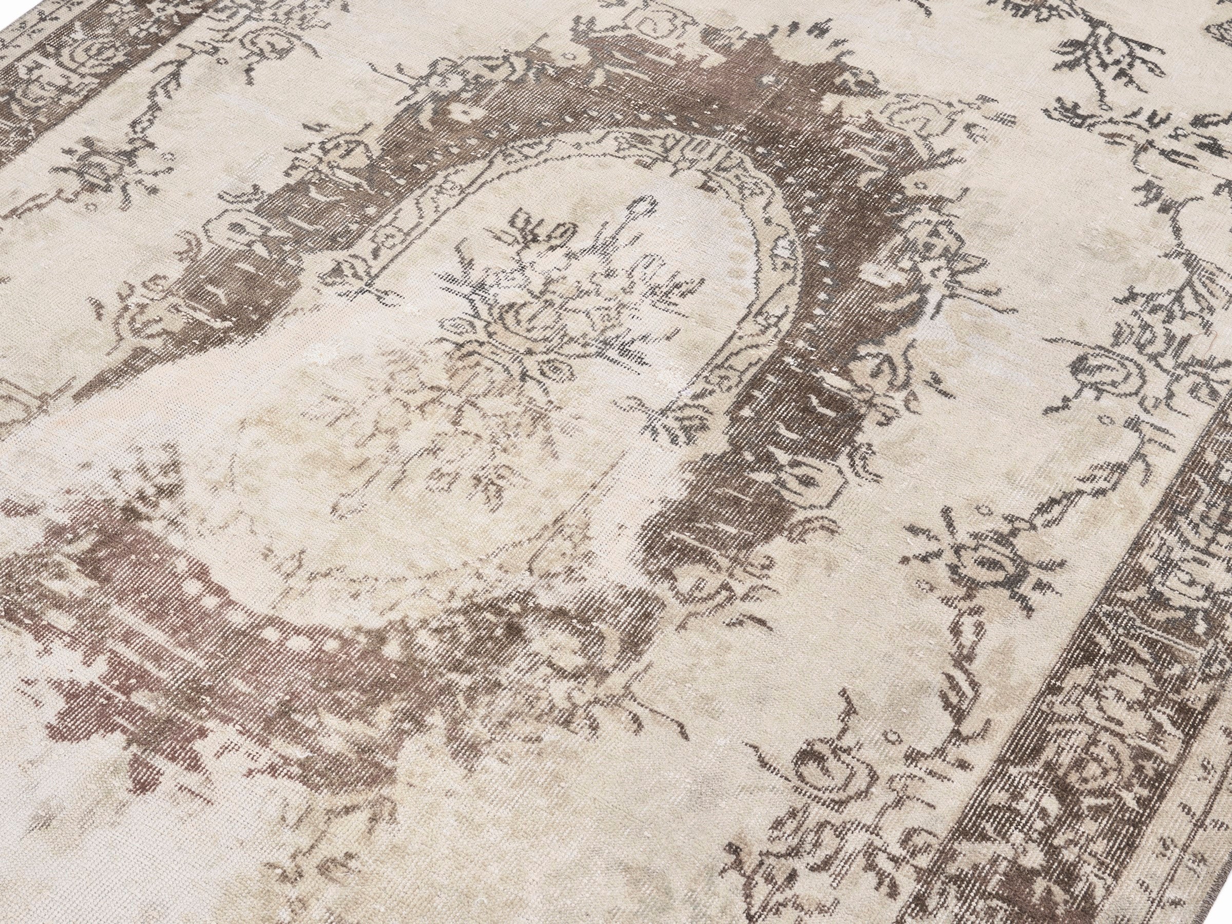 Turkish Isparta area rug in cream and brown, view 5 of 10