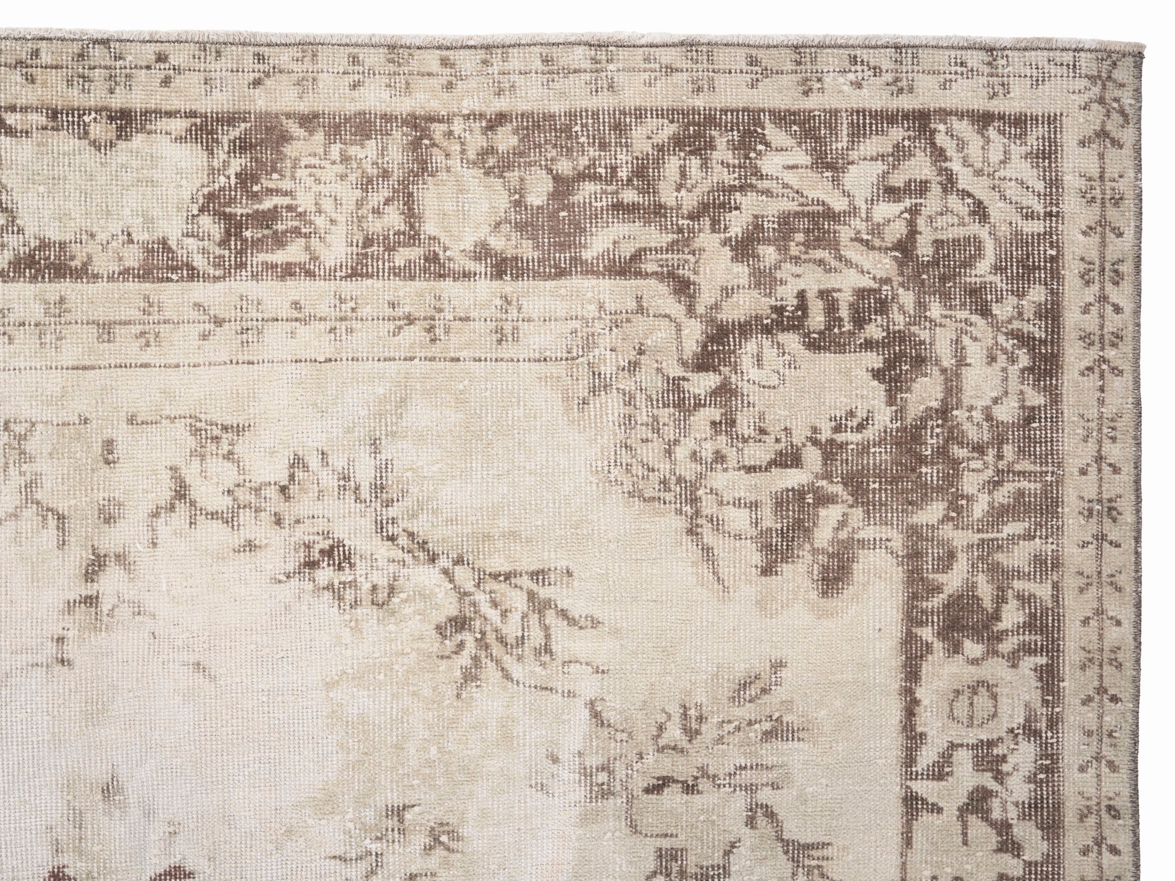Turkish Isparta area rug in cream and brown, view 8 of 10