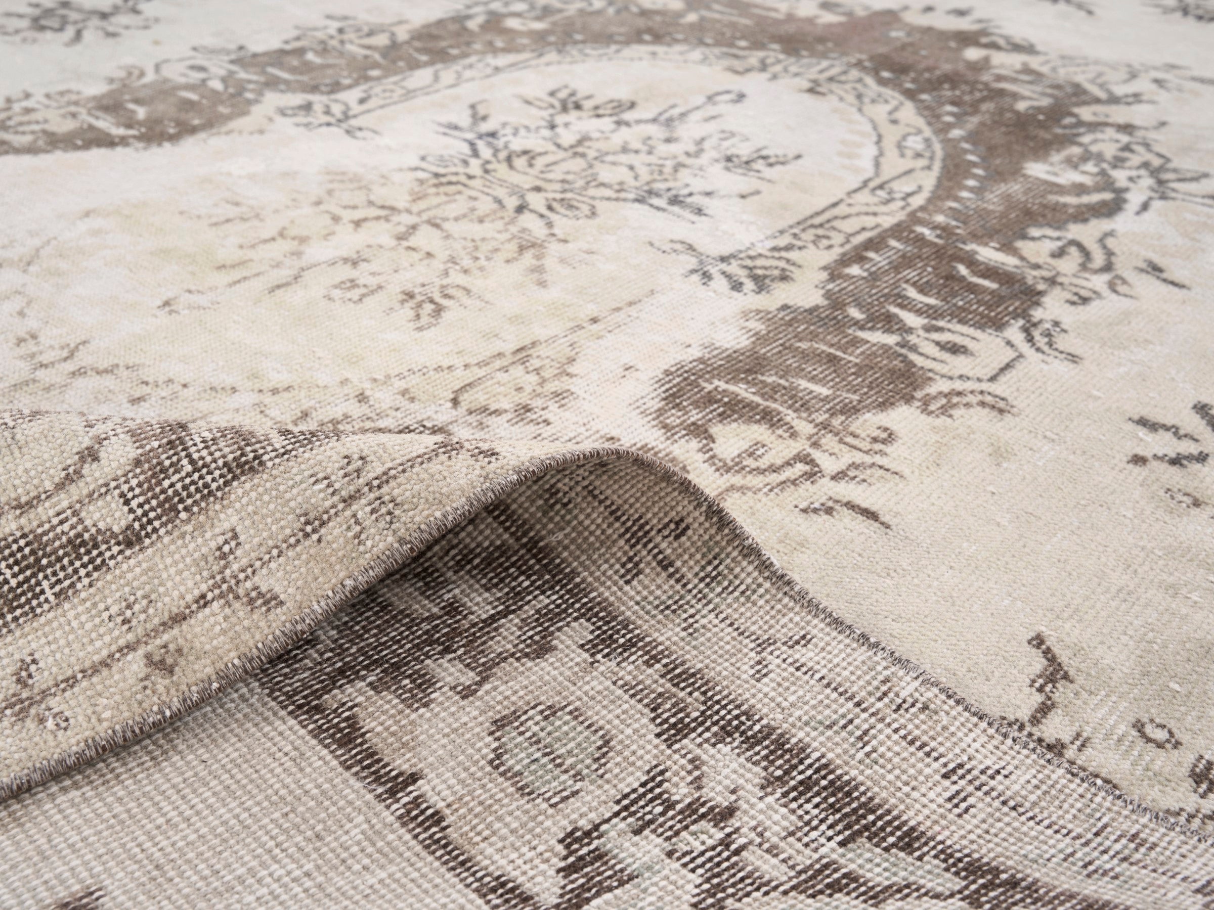 Turkish Isparta area rug in cream and brown, view 9 of 10