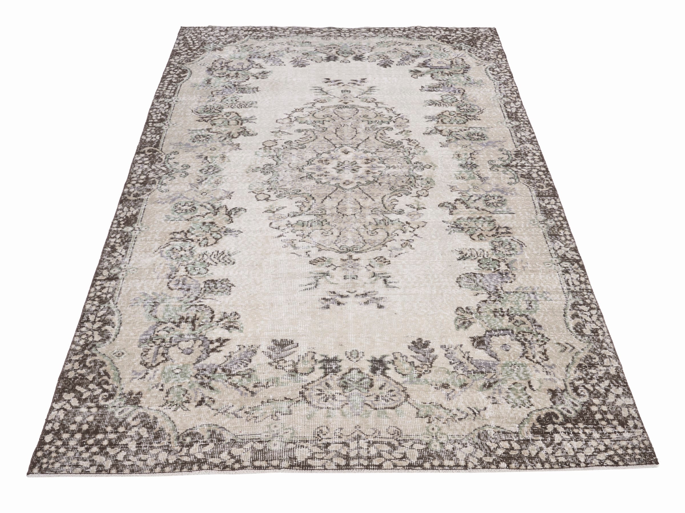 Turkish Isparta area rug in cream and taupe, view 2 of 10