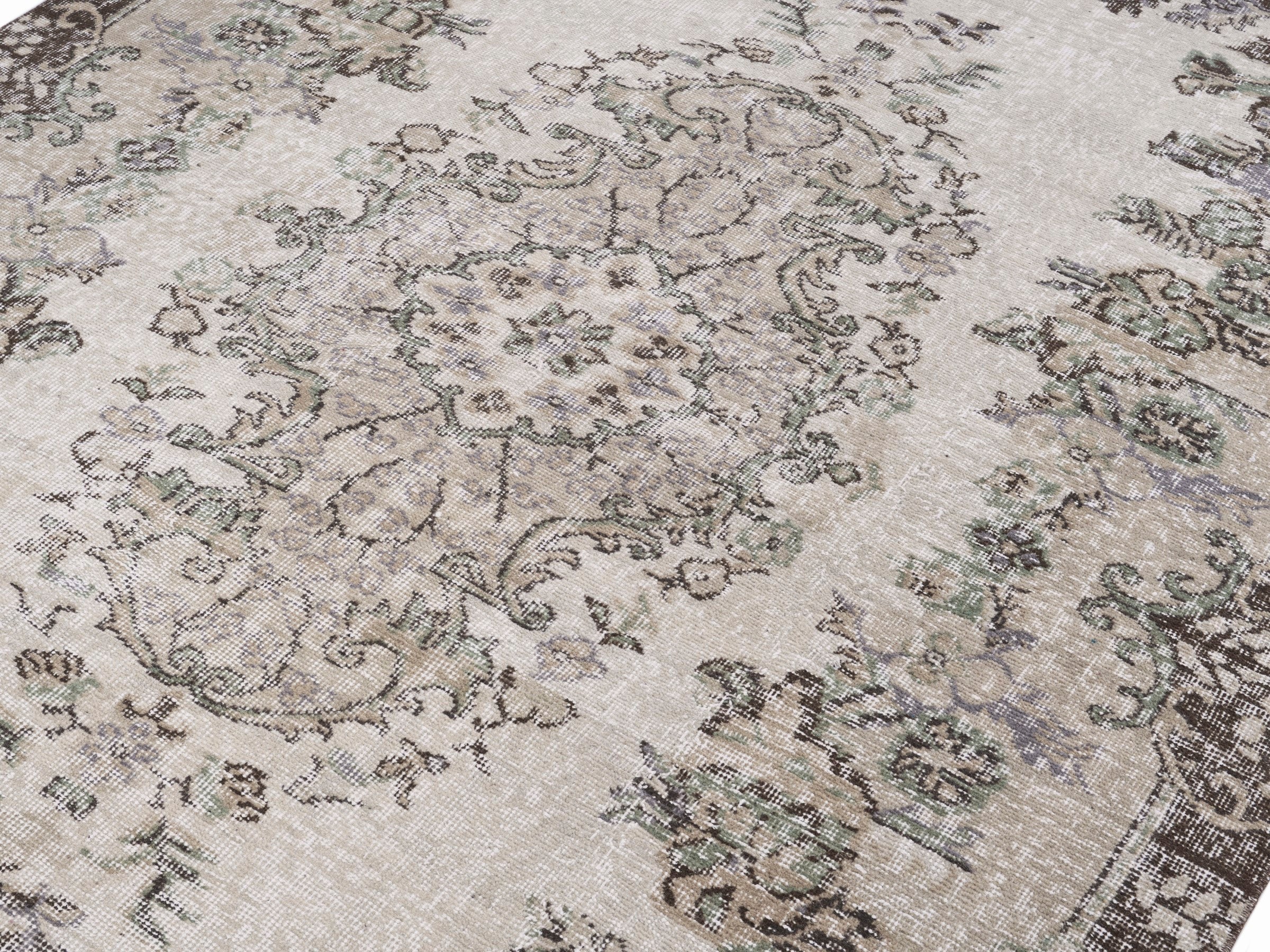Turkish Isparta area rug in cream and taupe, view 5 of 10