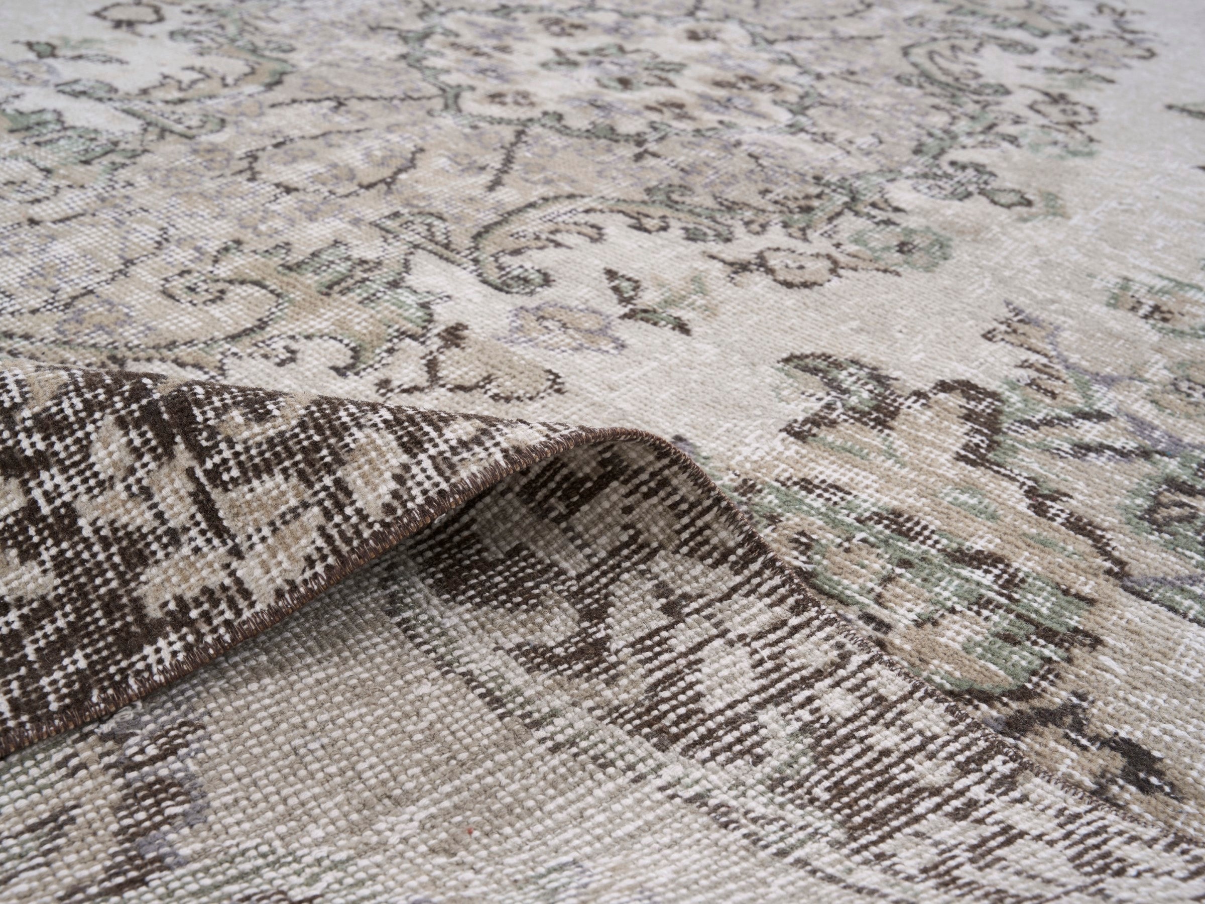 Turkish Isparta area rug in cream and taupe, view 9 of 10