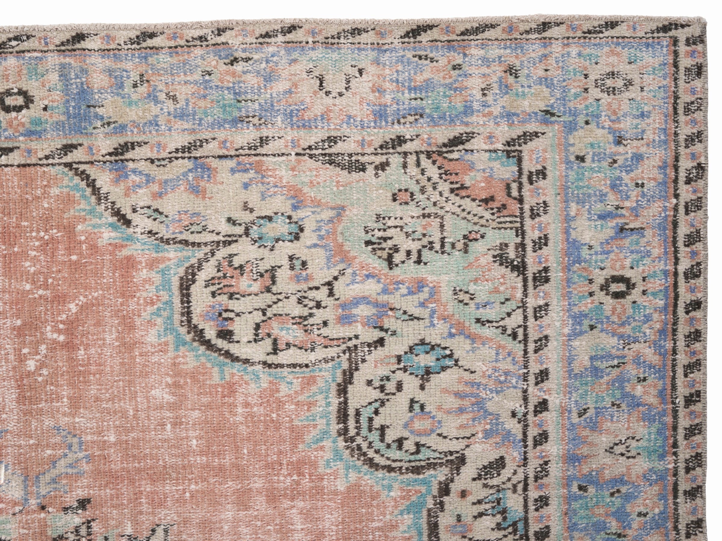 Turkish Manisa area rug in terracotta and denim, view 8 of 10