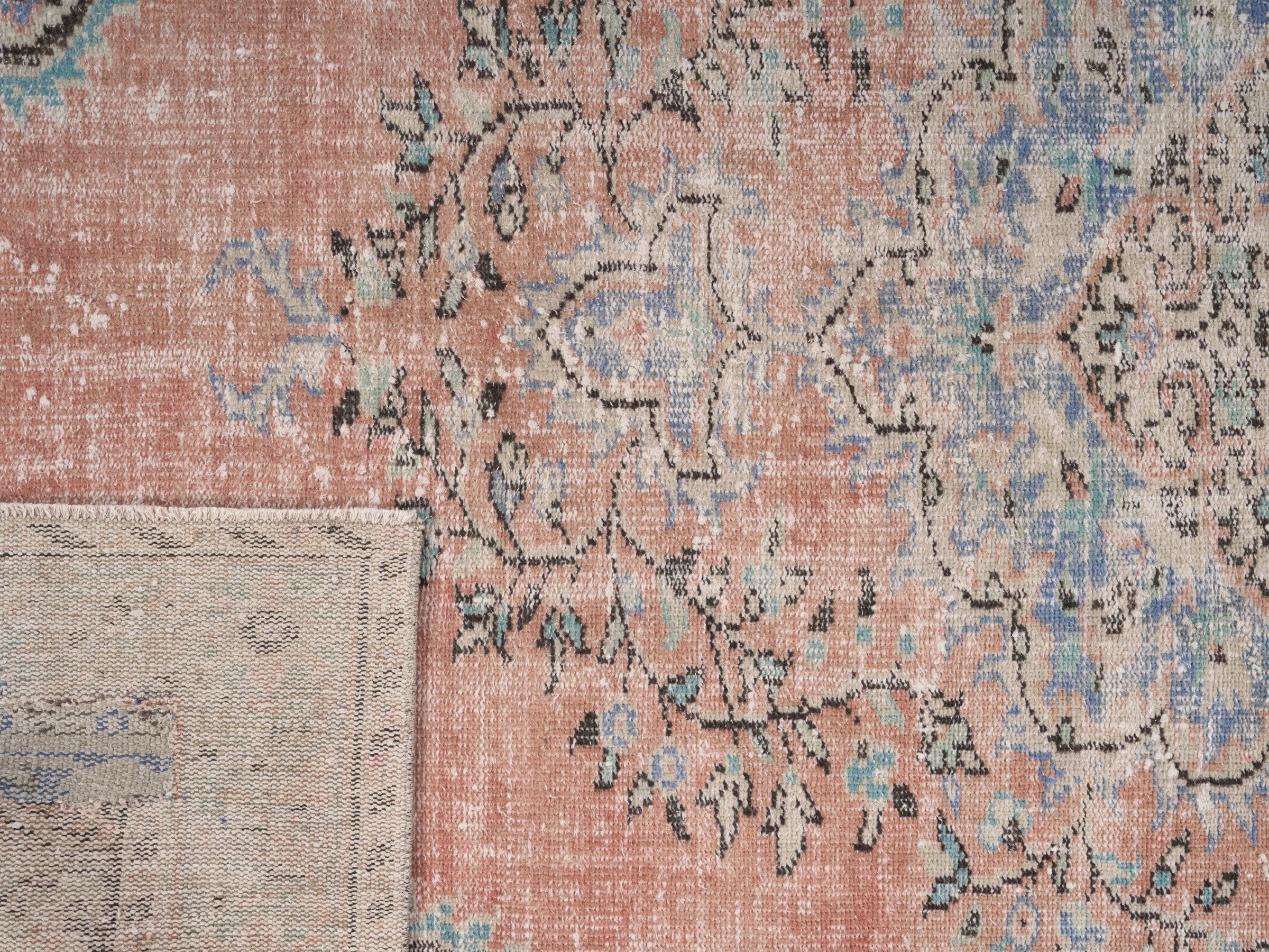 Turkish Manisa area rug in terracotta and denim, view 10 of 10