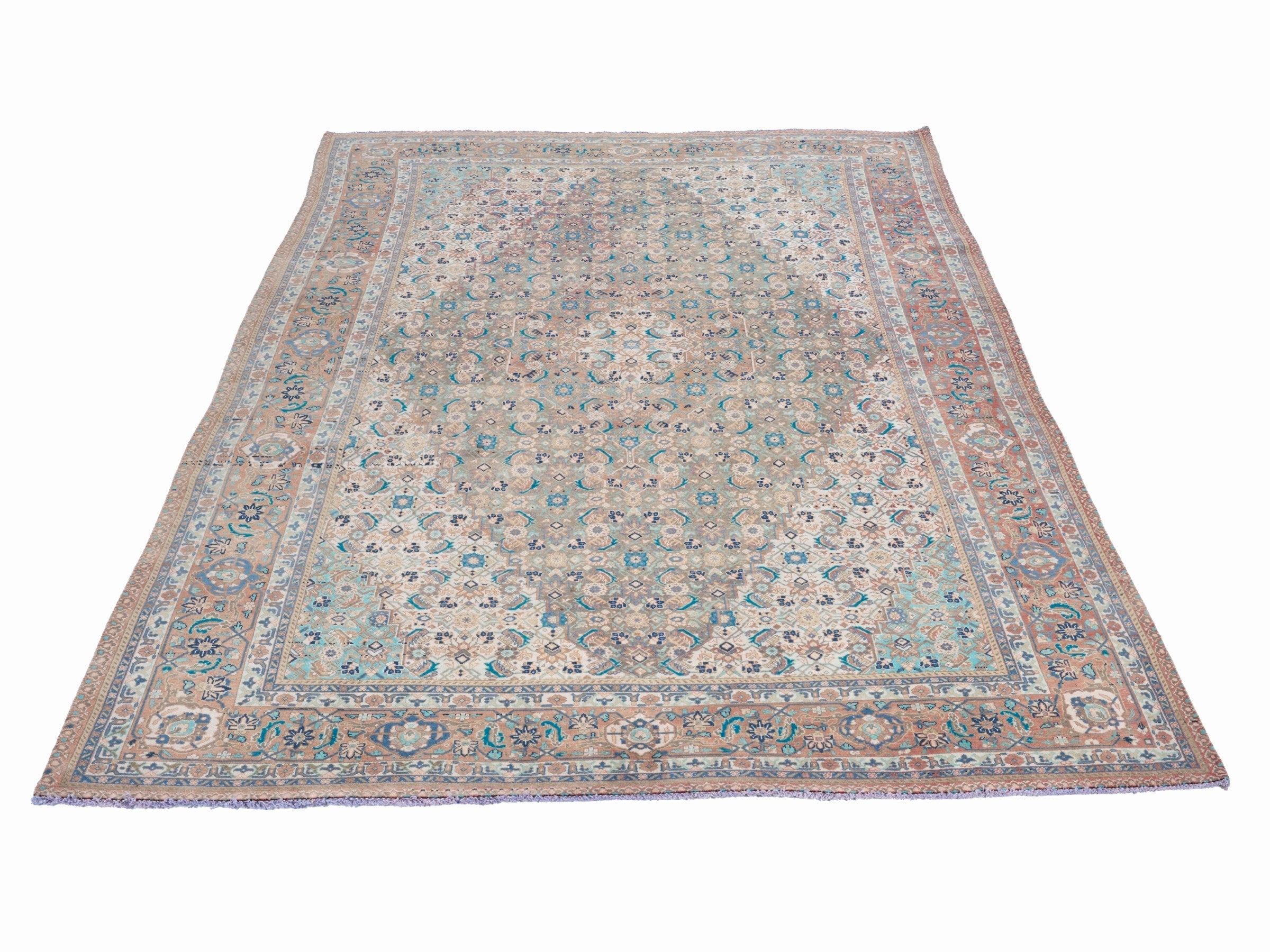 Persian Hamedan oversized rug in blue gray and rust, view 2 of 15