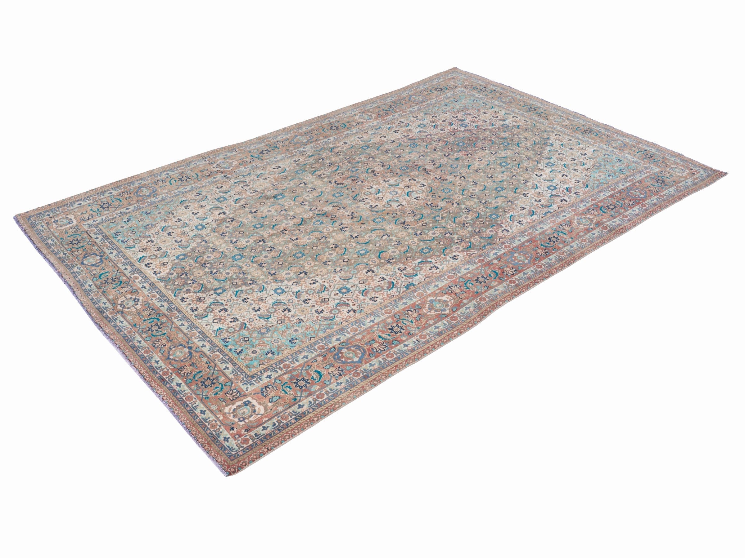Persian Hamedan oversized rug in blue gray and rust, view 3 of 15