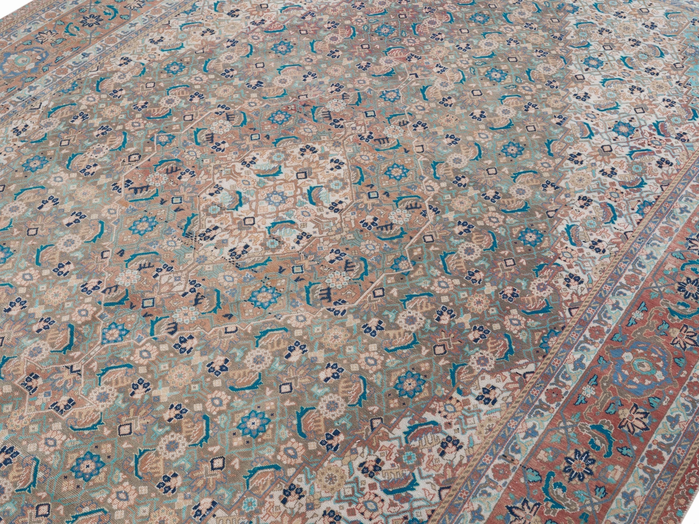 Persian Hamedan oversized rug in blue gray and rust, view 5 of 15