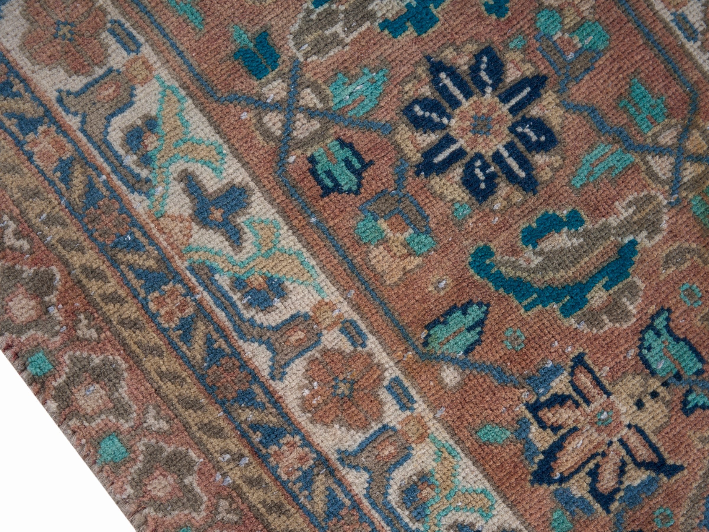 Persian Hamedan oversized rug in blue gray and rust, view 6 of 15