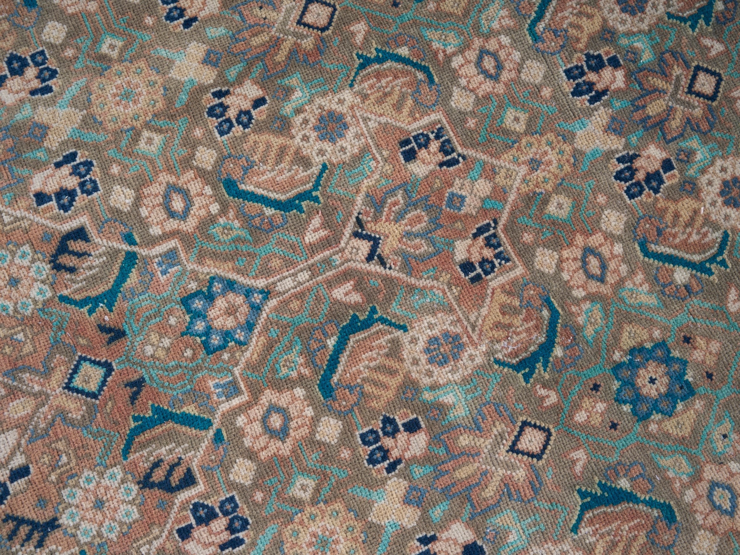 Persian Hamedan oversized rug in blue gray and rust, view 7 of 15