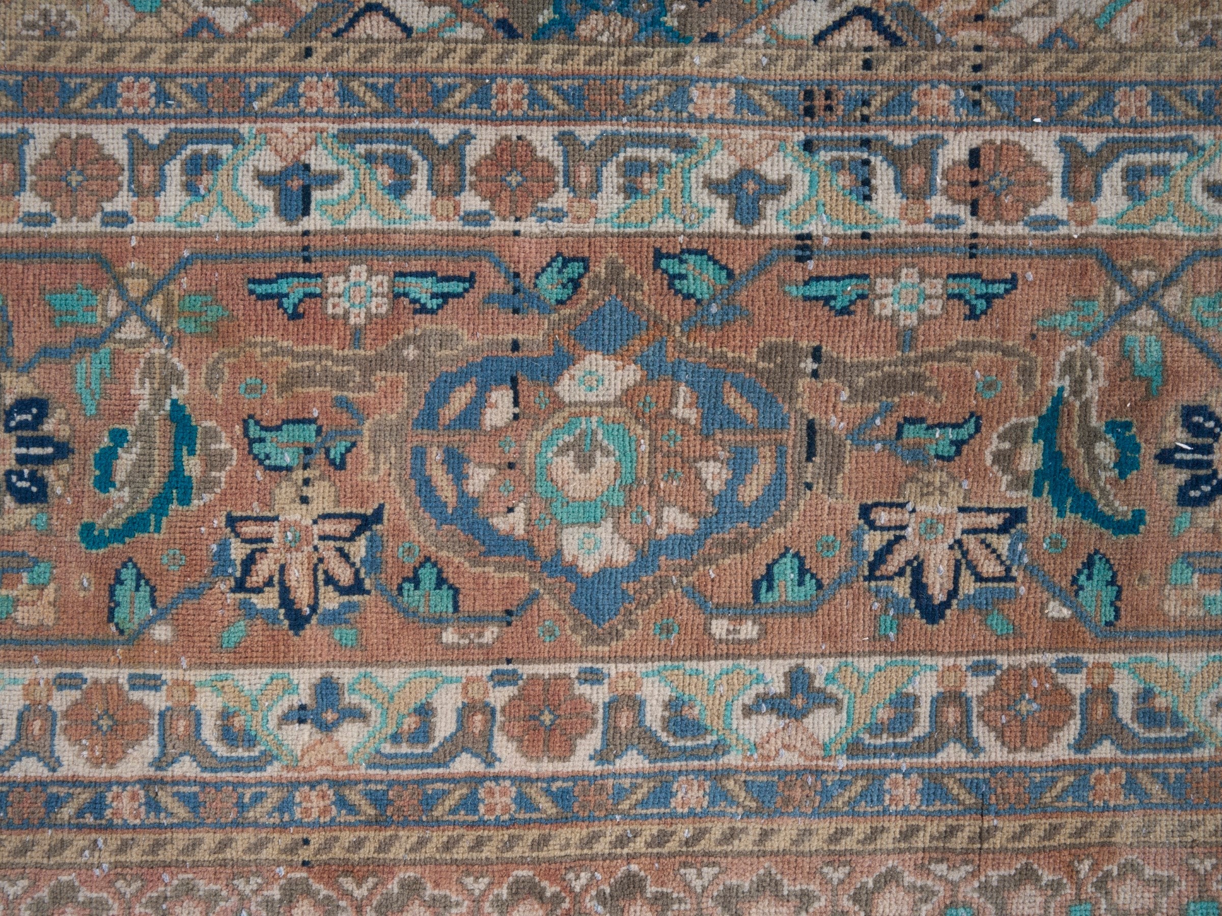 Persian Hamedan oversized rug in blue gray and rust, view 8 of 15