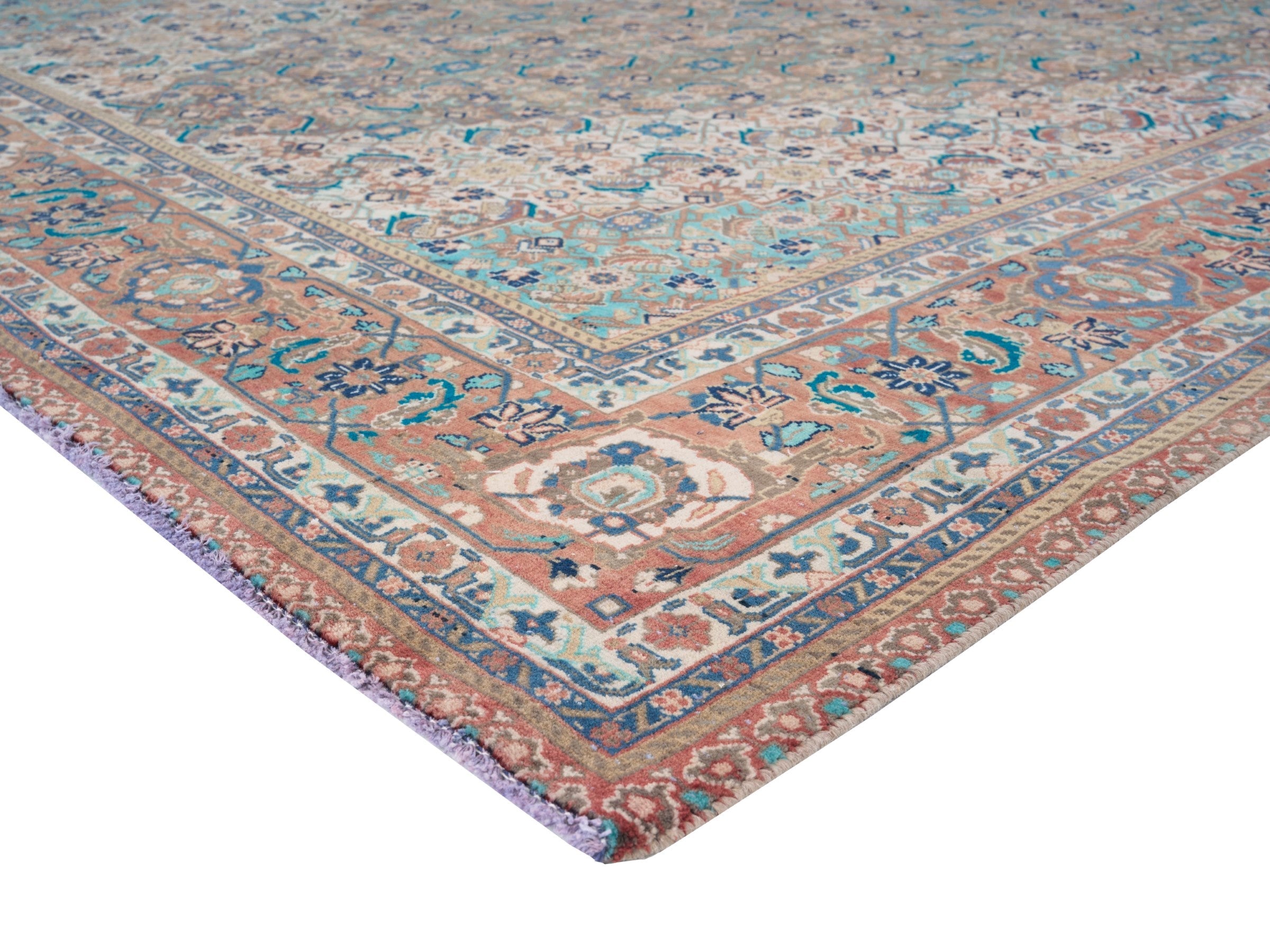 Persian Hamedan oversized rug in blue gray and rust, view 9 of 15