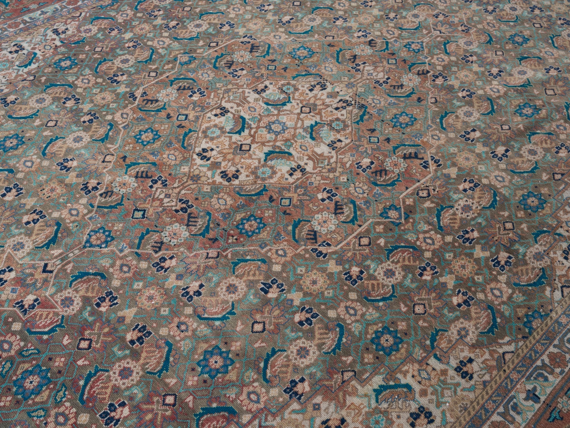 Persian Hamedan oversized rug in blue gray and rust, view 10 of 15