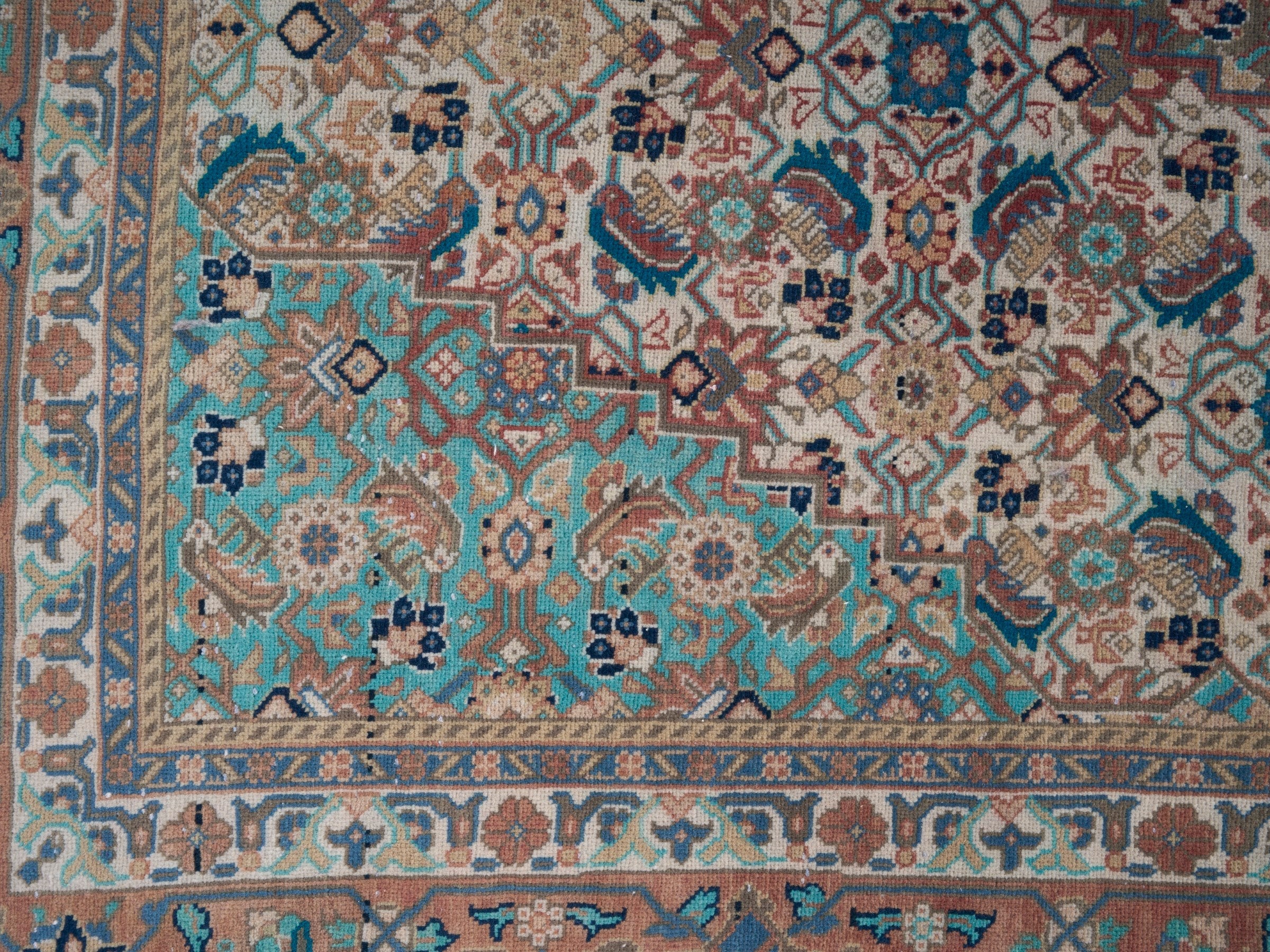 Persian Hamedan oversized rug in blue gray and rust, view 11 of 15