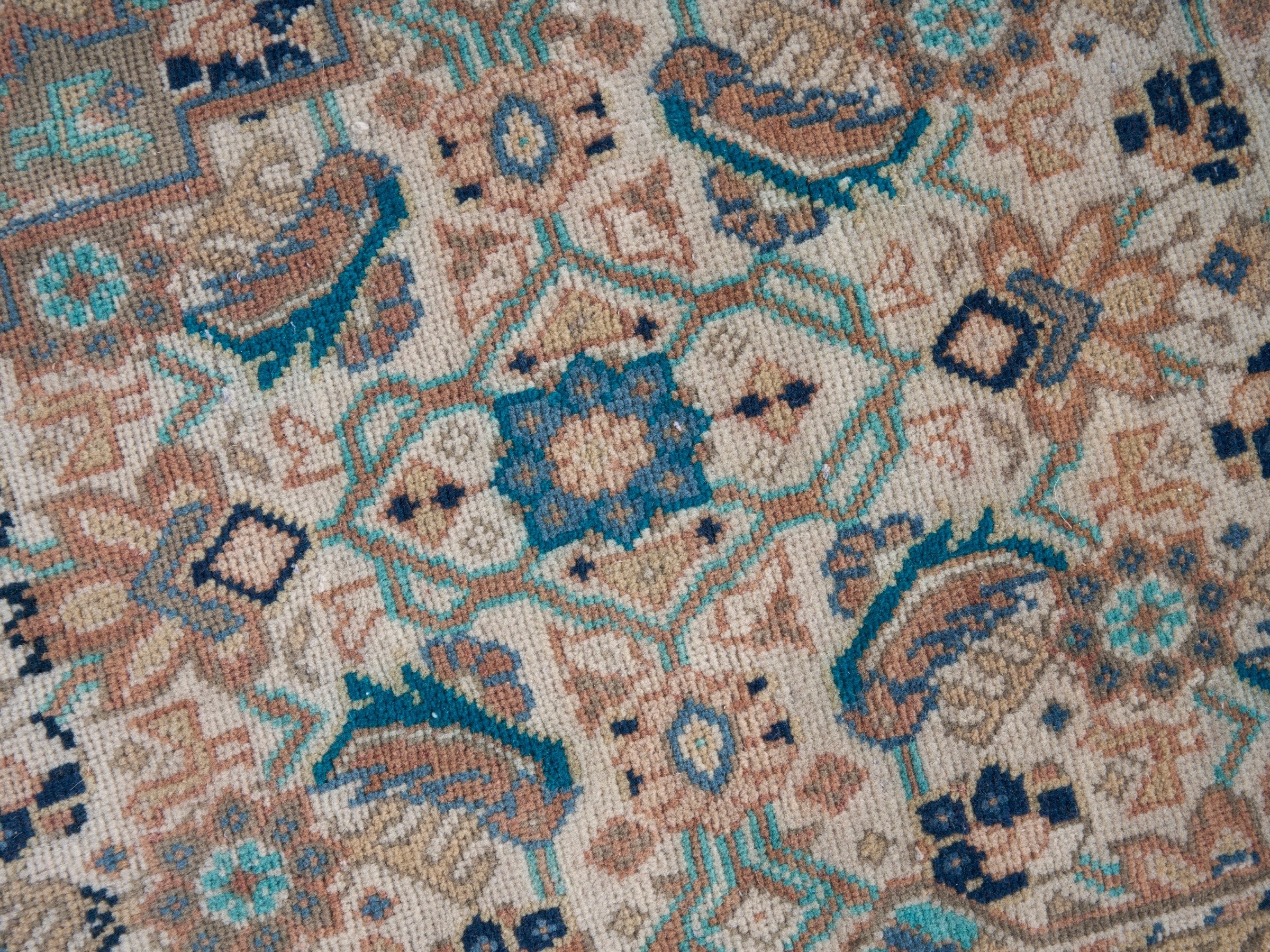 Persian Hamedan oversized rug in blue gray and rust, view 12 of 15