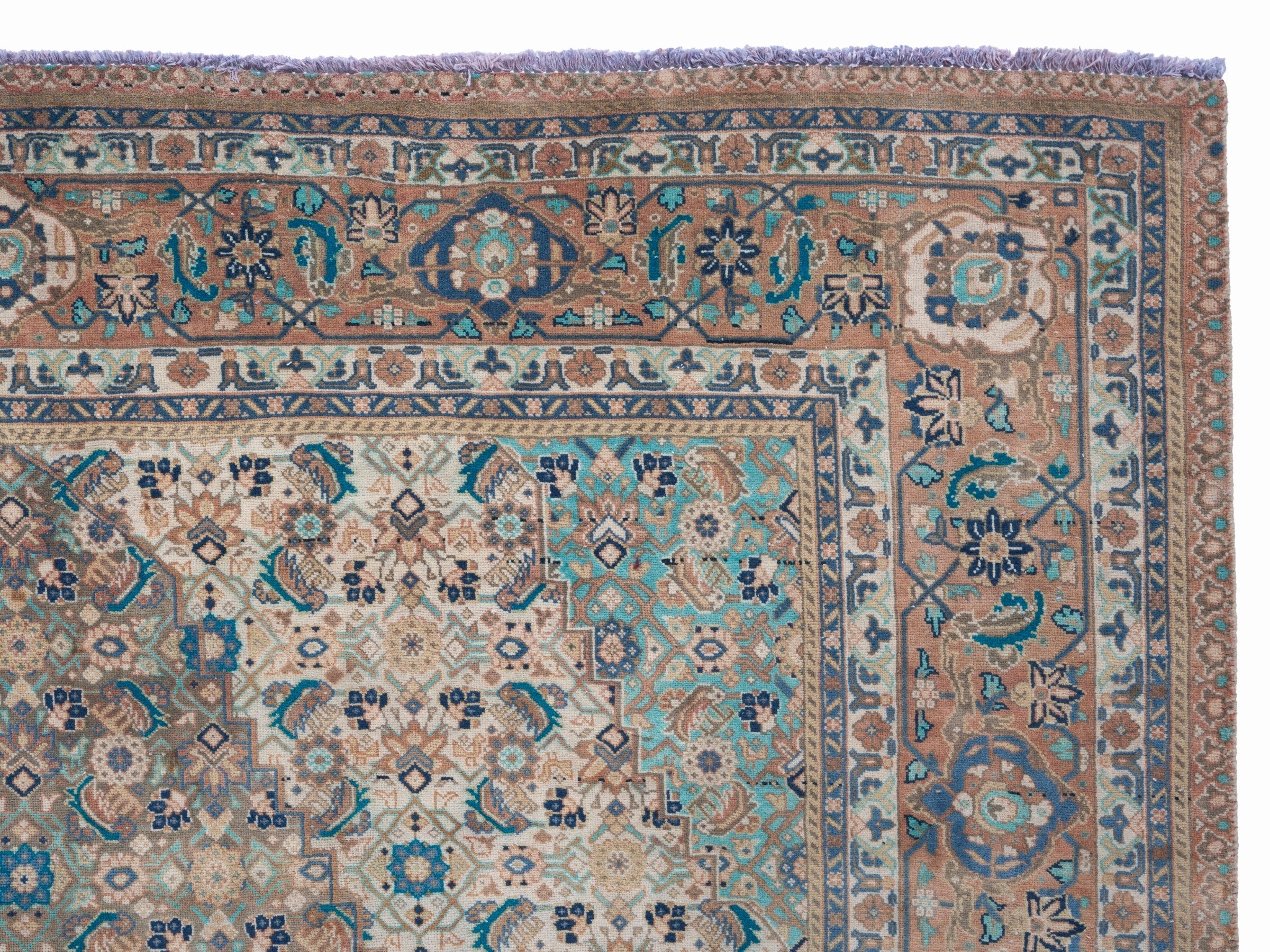 Persian Hamedan oversized rug in blue gray and rust, view 13 of 15