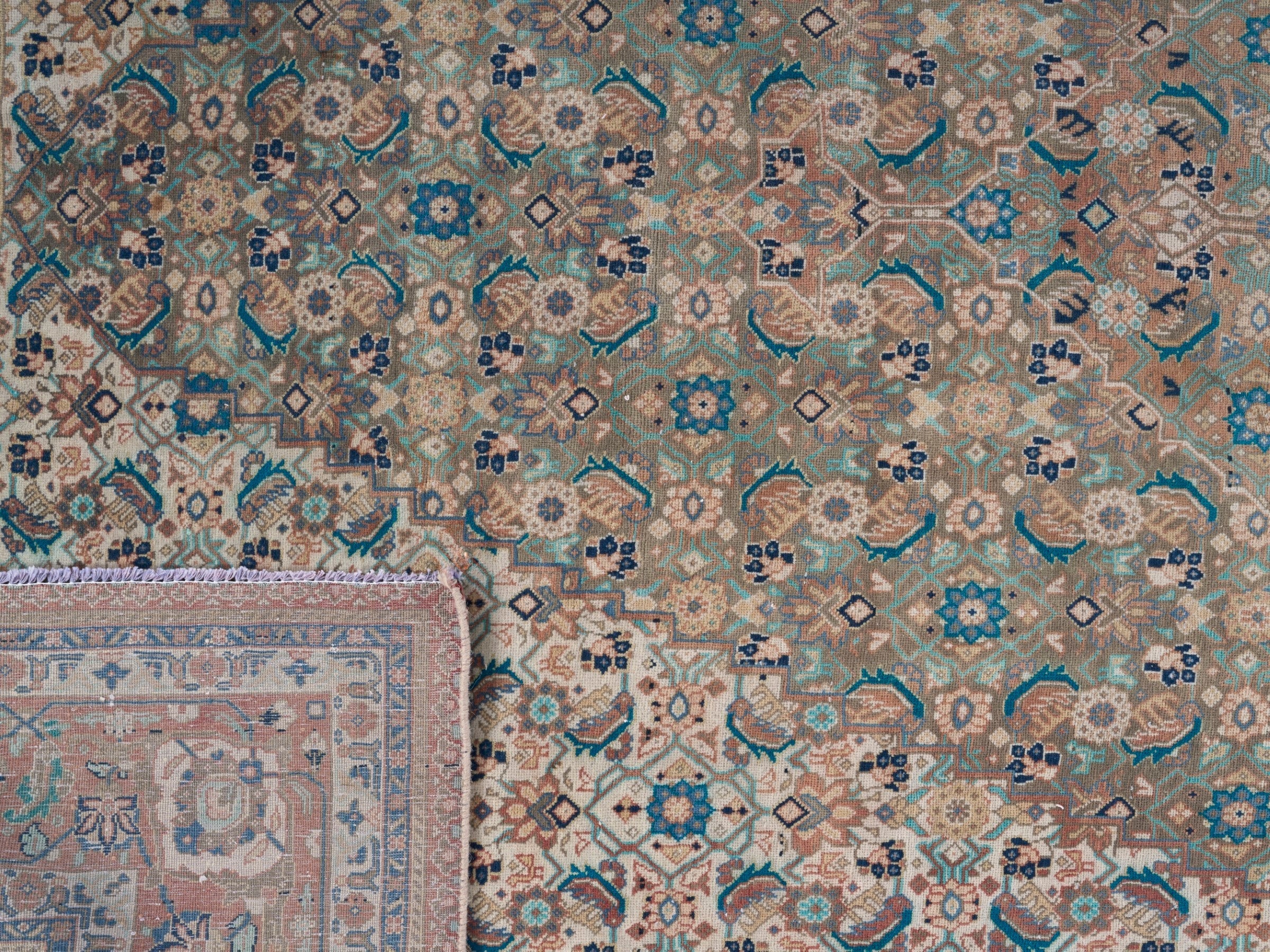 Persian Hamedan oversized rug in blue gray and rust, view 15 of 15