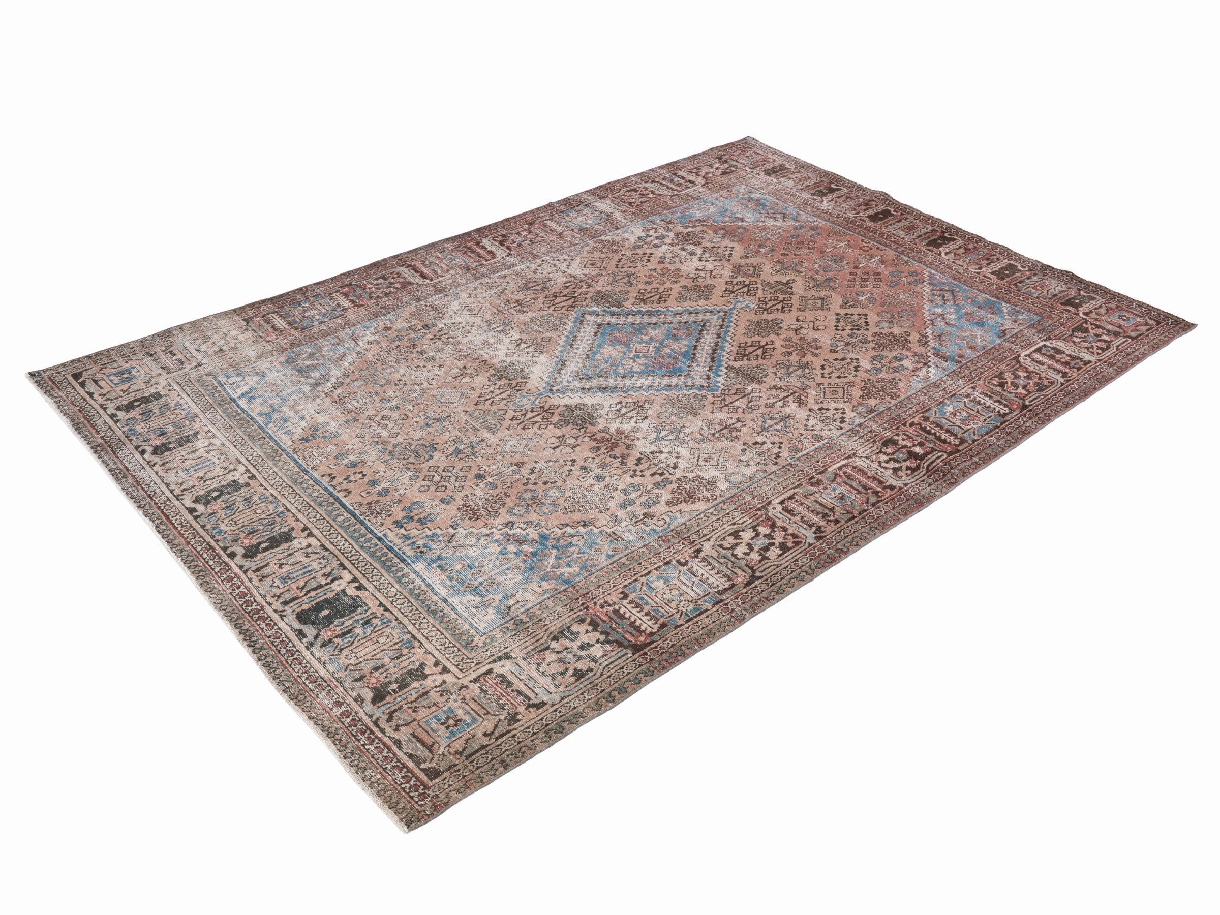 Persian Joshaghan area rug in terracotta and denim, view 3 of 15