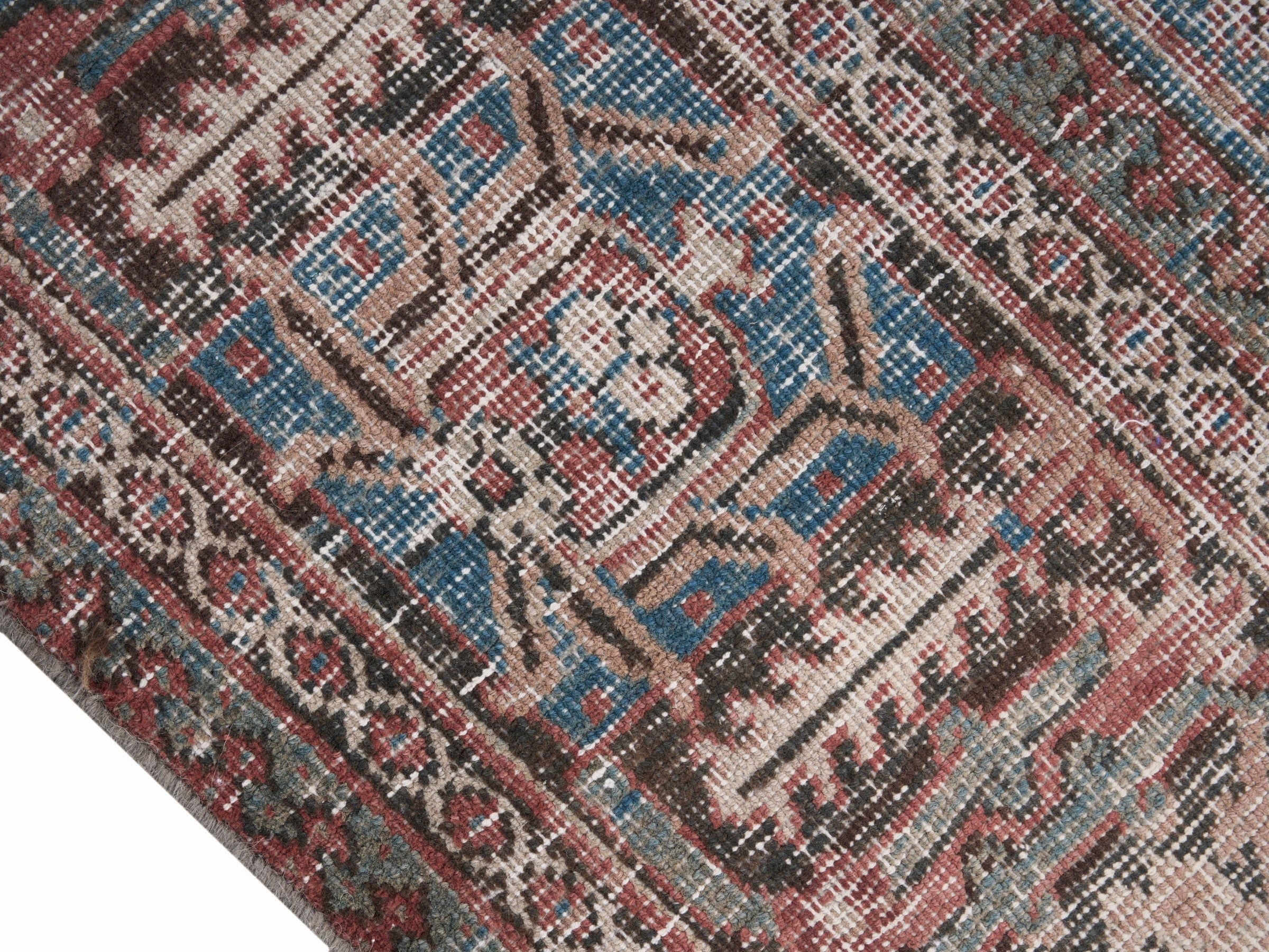 Persian Joshaghan area rug in terracotta and denim, view 6 of 15