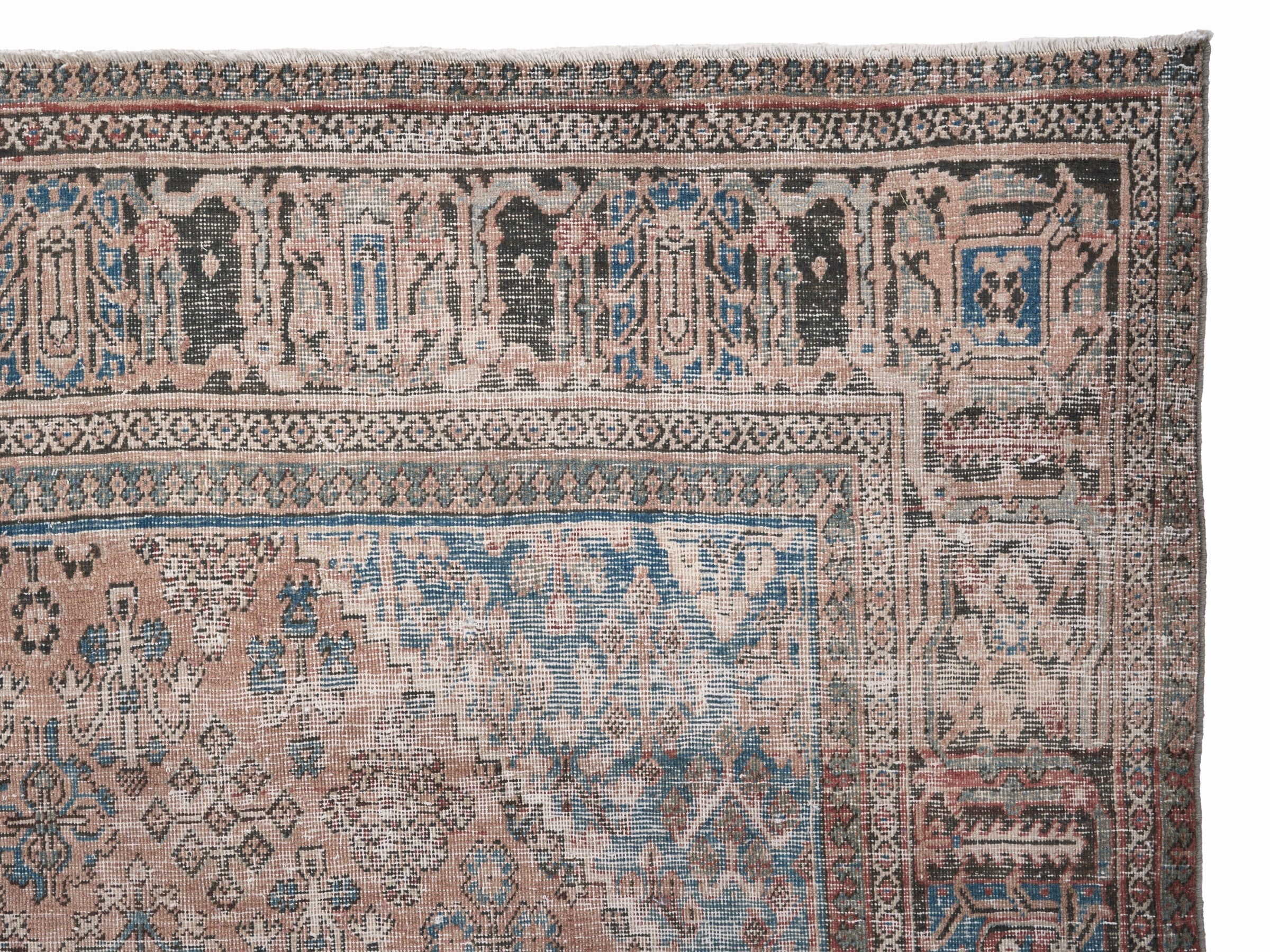 Persian Joshaghan area rug in terracotta and denim, view 8 of 15