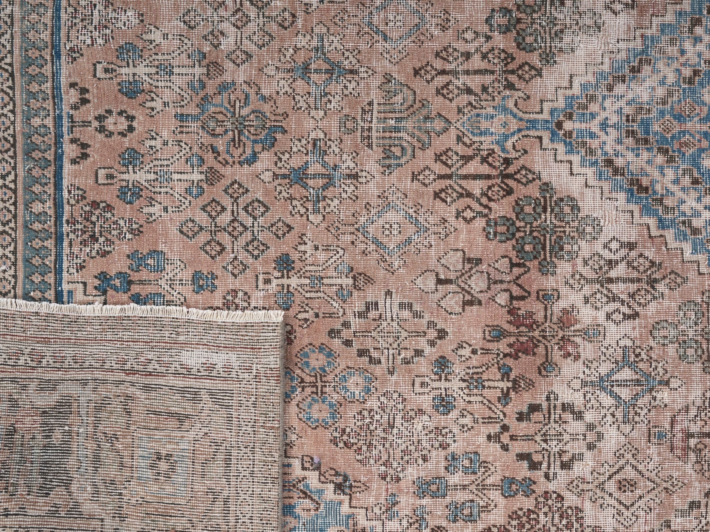 Persian Joshaghan area rug in terracotta and denim, view 15 of 15