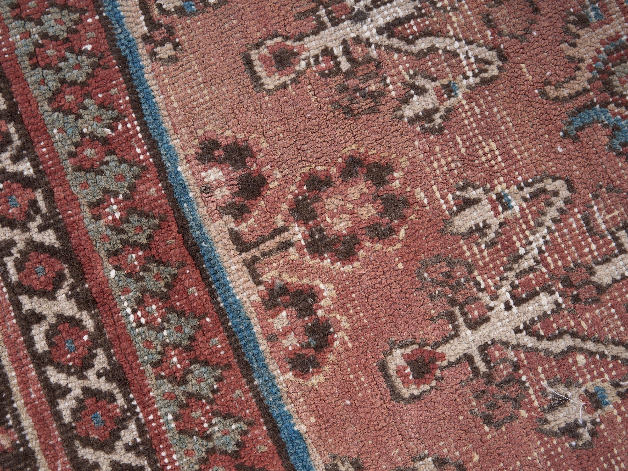 Persian Joshaghan area rug in terracotta and denim, view 11 of 15