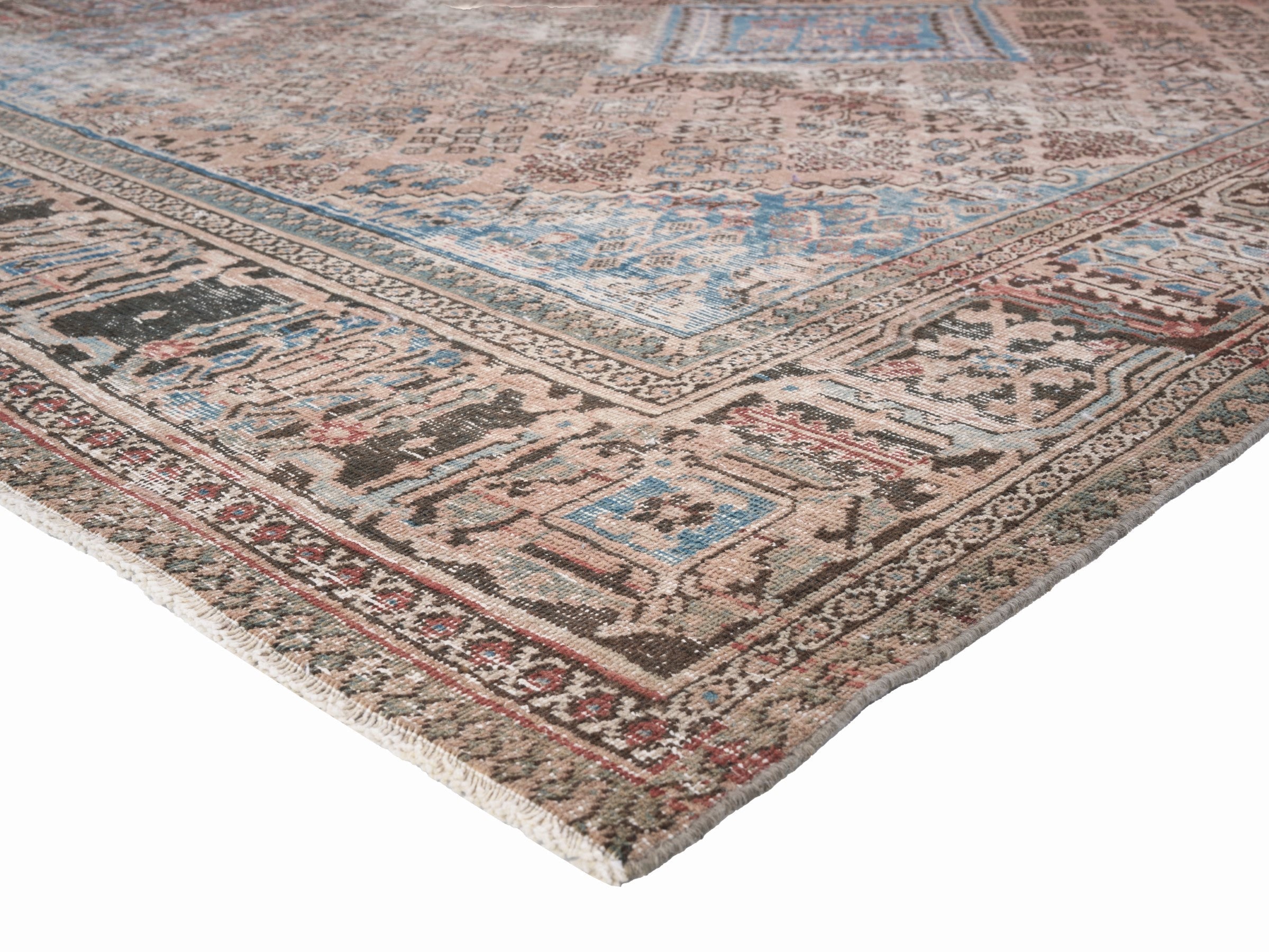 Persian Joshaghan area rug in terracotta and denim, view 12 of 15