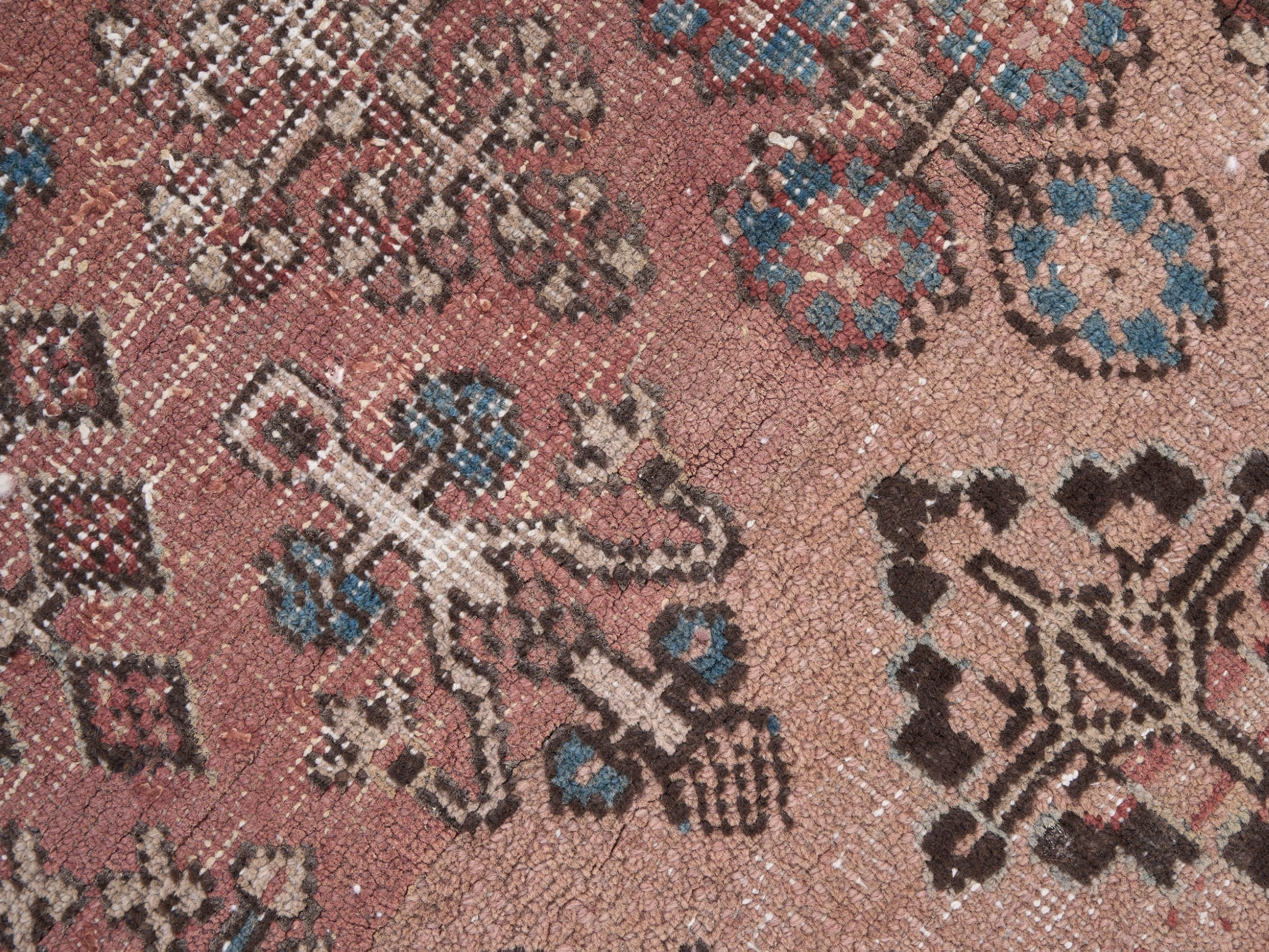Persian Joshaghan area rug in terracotta and denim, view 13 of 15