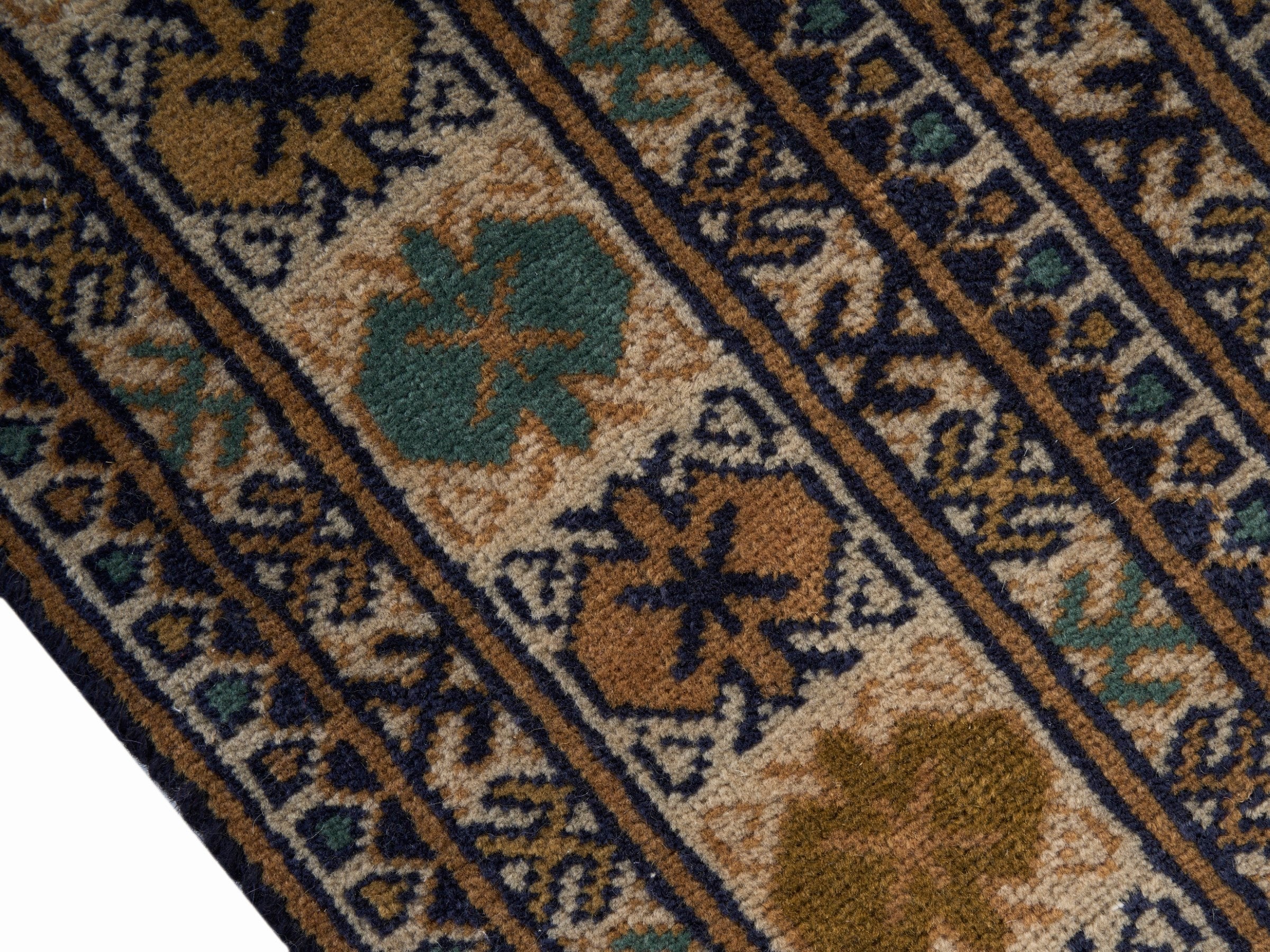 Persian Torkaman area rug in cream and navy, view 6 of 15