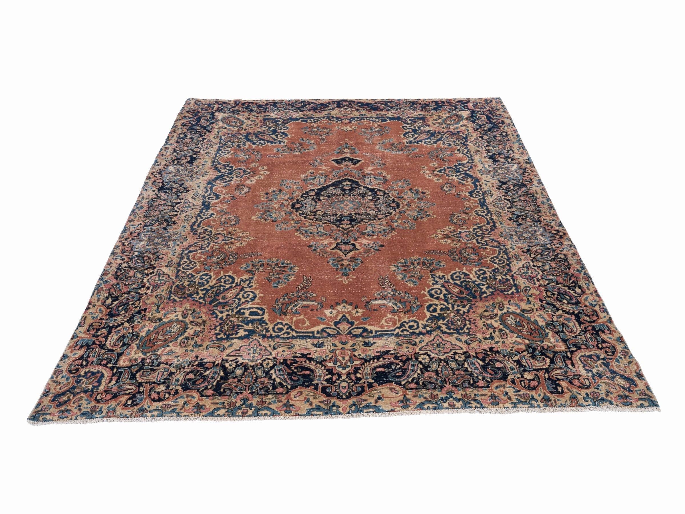 Persian Kerman oversized rug in terracotta and navy, view 2 of 15